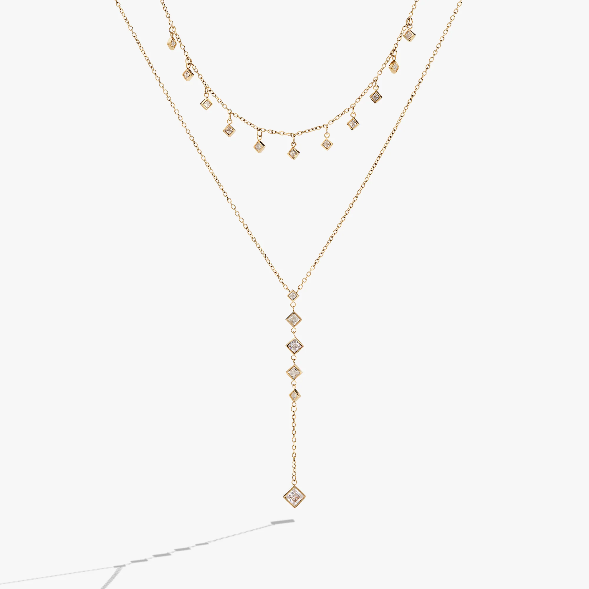 Two-Layered Princess Cut Crystal Necklace