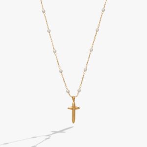 Cross 4:13 Pearl Rosary Chain Pendant Necklace