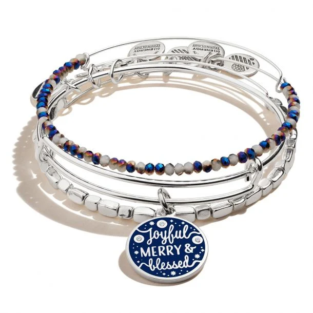 'Joyful. Merry And Blessed' Charm Bangles. Set of 3