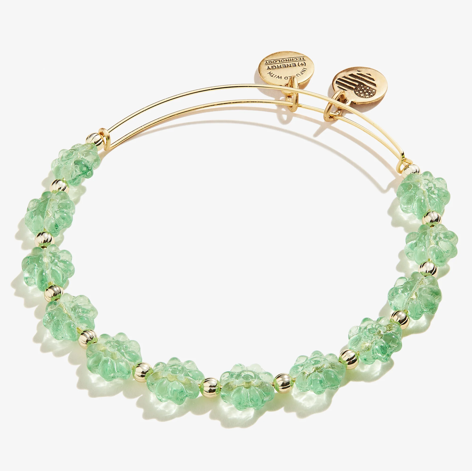 Daisy Beaded Charm Bangle. Pear Green