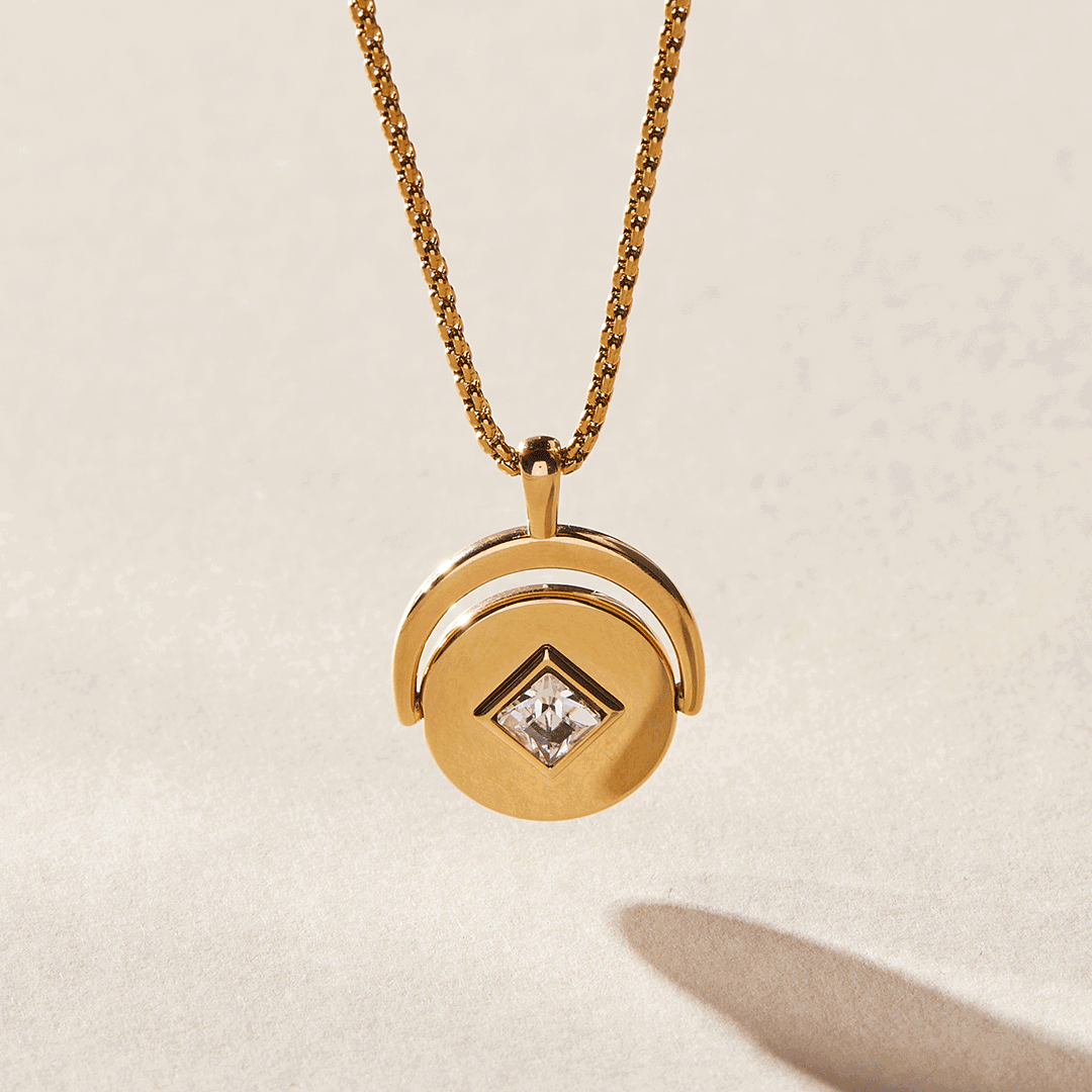 April Birthstone and Flower Flip Charm Necklace - Image 2