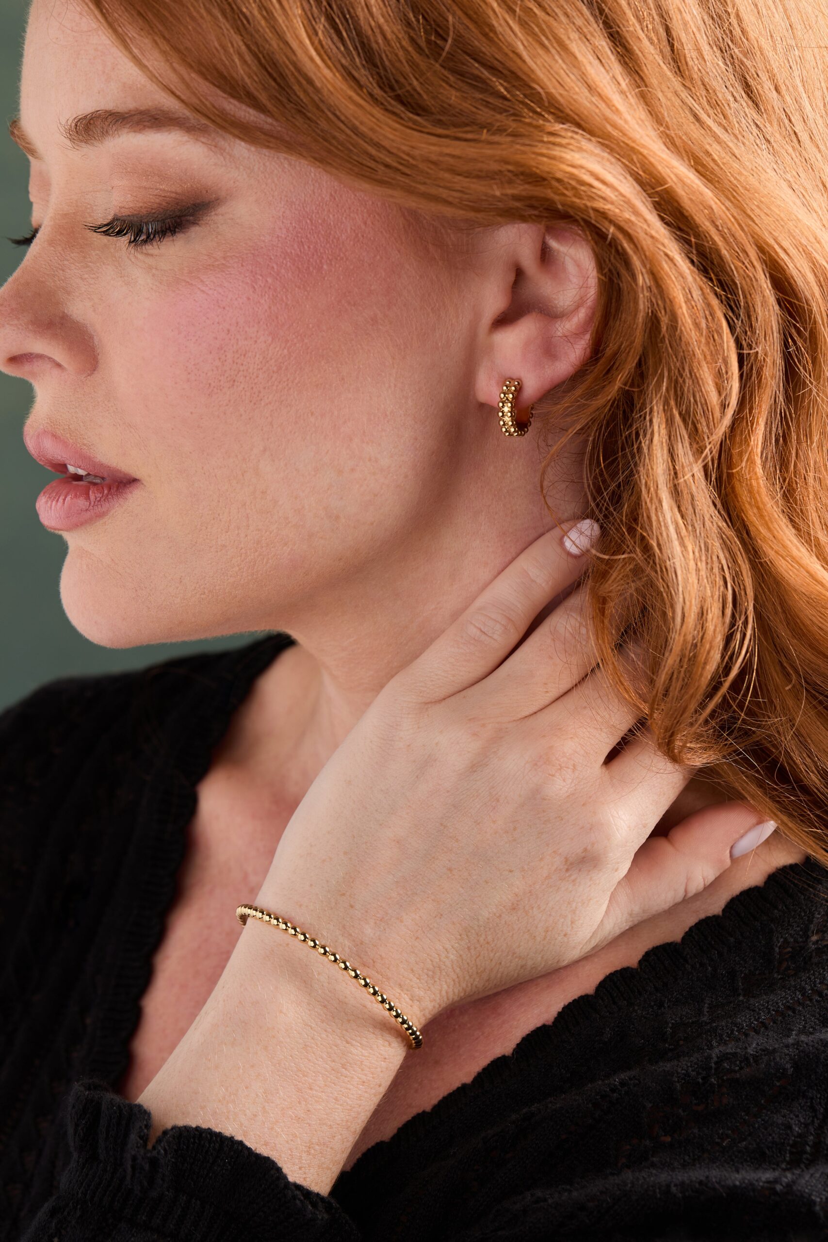 Gold Beaded Huggie Hoop Earring - Image 2