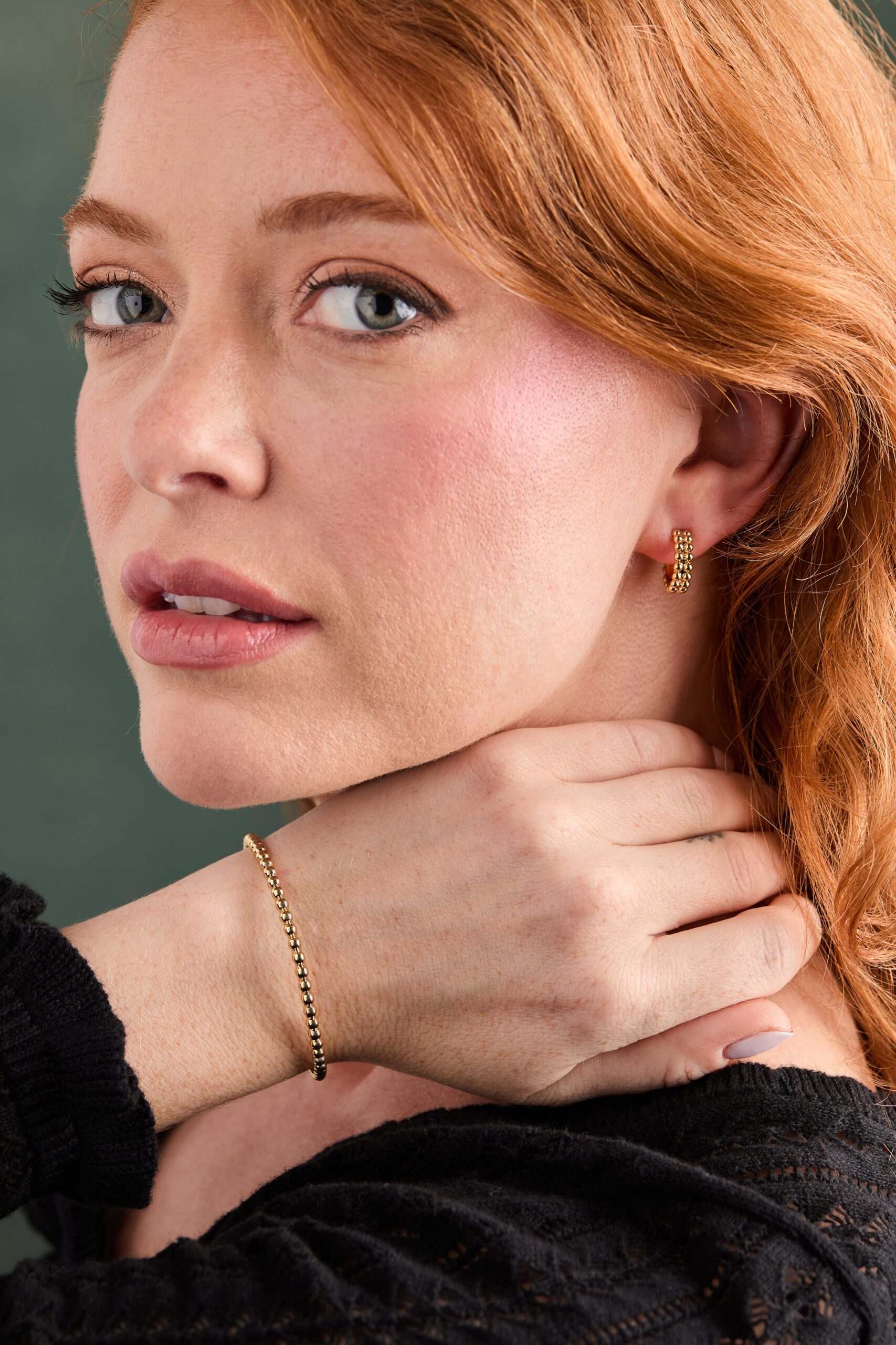 Gold Beaded Huggie Hoop Earring - Image 5