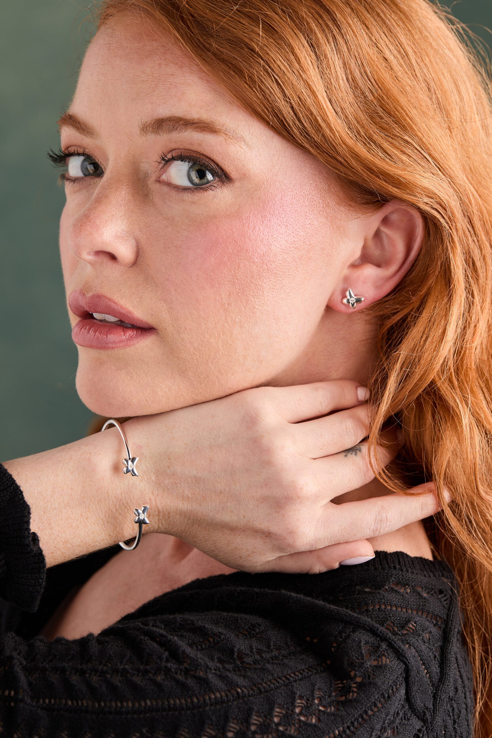 Puffy Butterfly Crystal Stud Earrings - Image 4