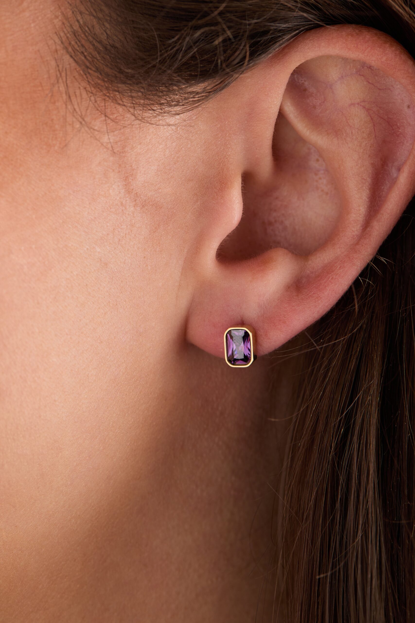 February Emerald-Cut Birthstone Stud Earrings - Image 7