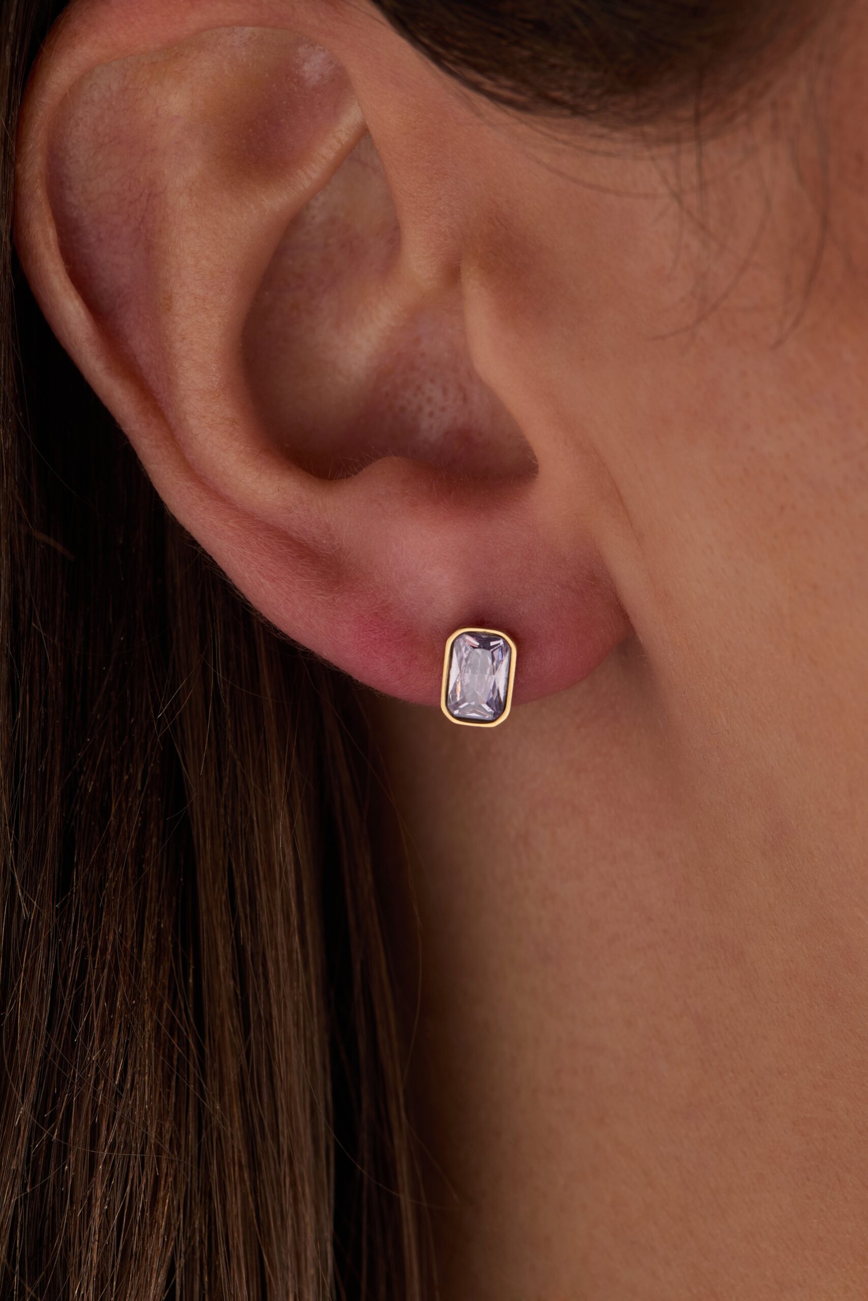 June Emerald-Cut Birthstone Stud Earrings - Image 6