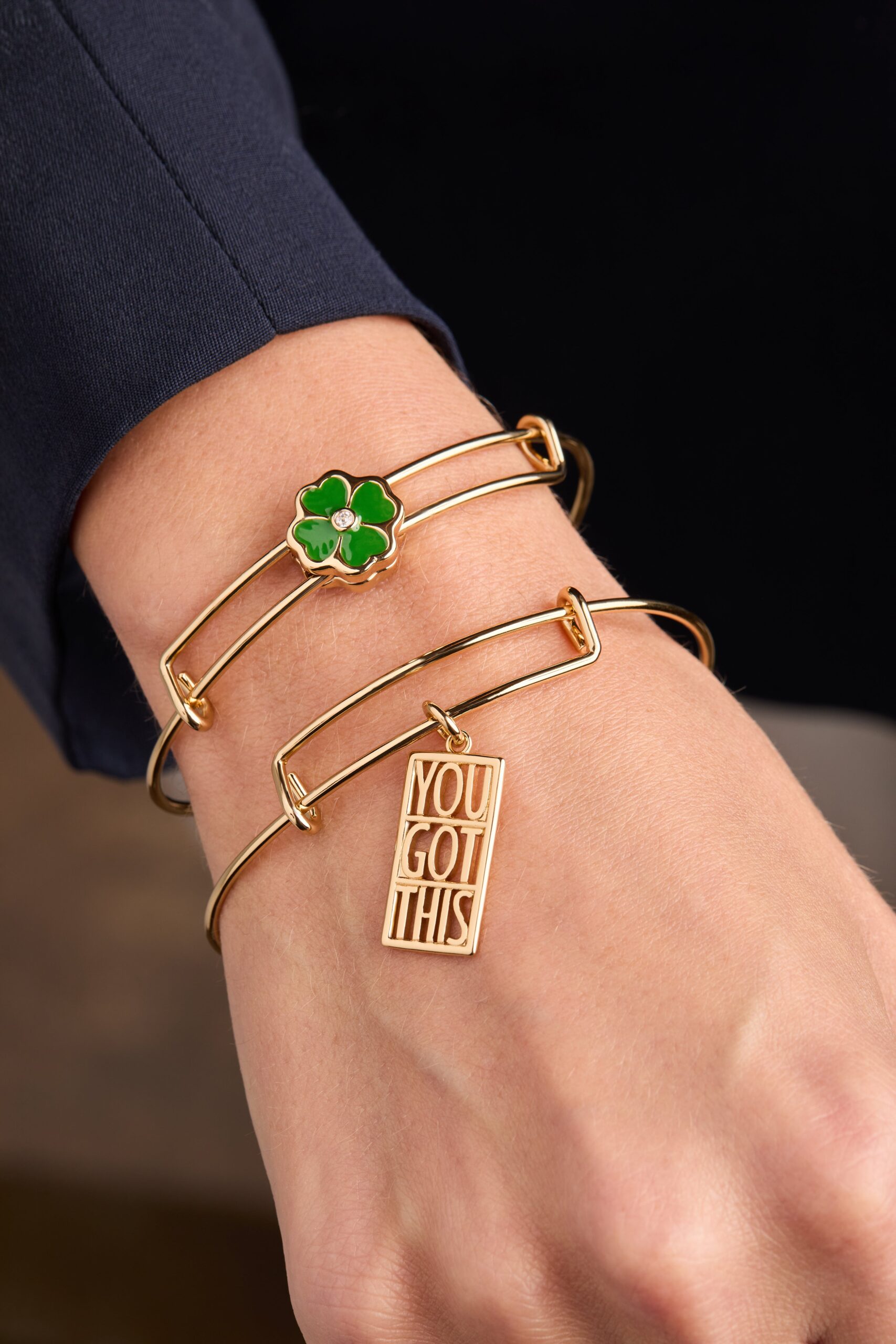Four-Leaf Clover Slider Charm Bangle - Image 2