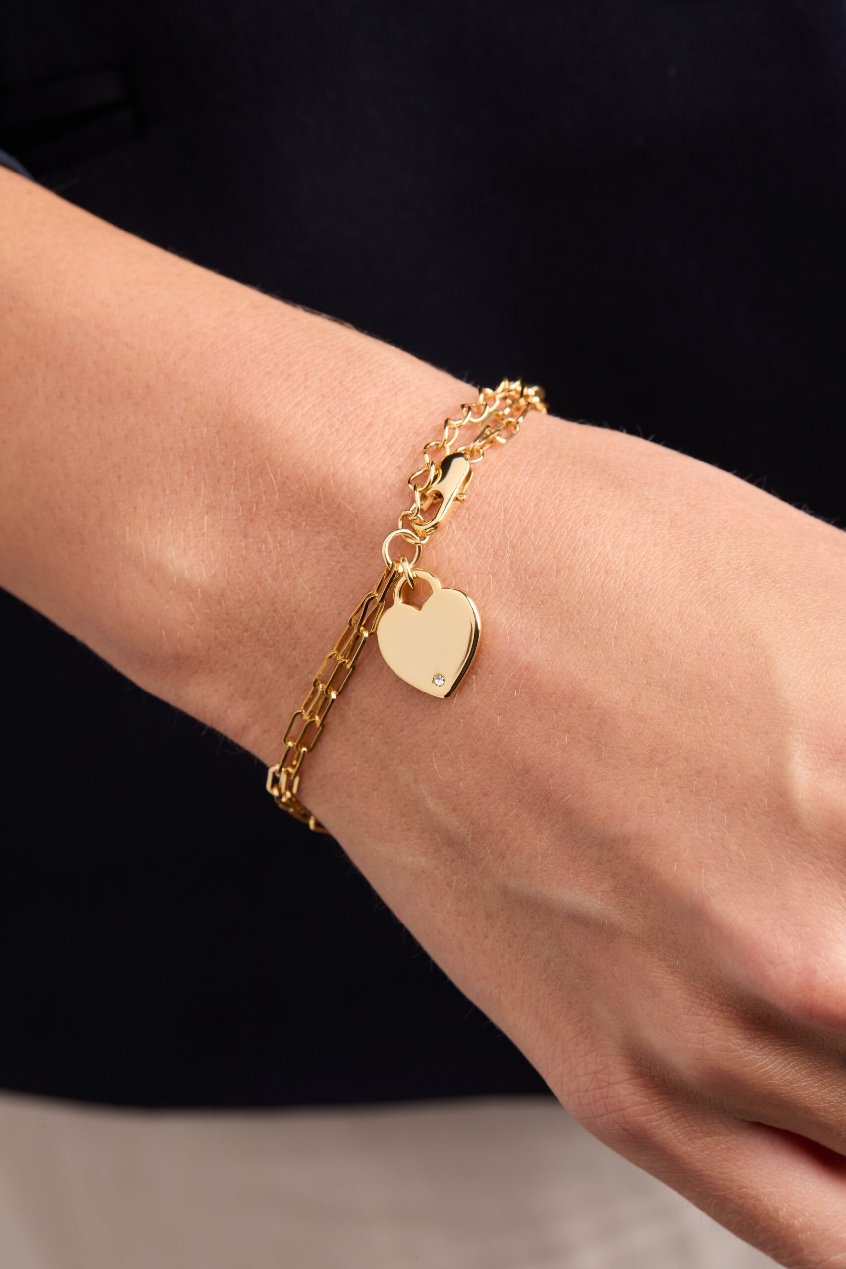 Heart Charm Double Paperclip Chain Bracelet - Image 4