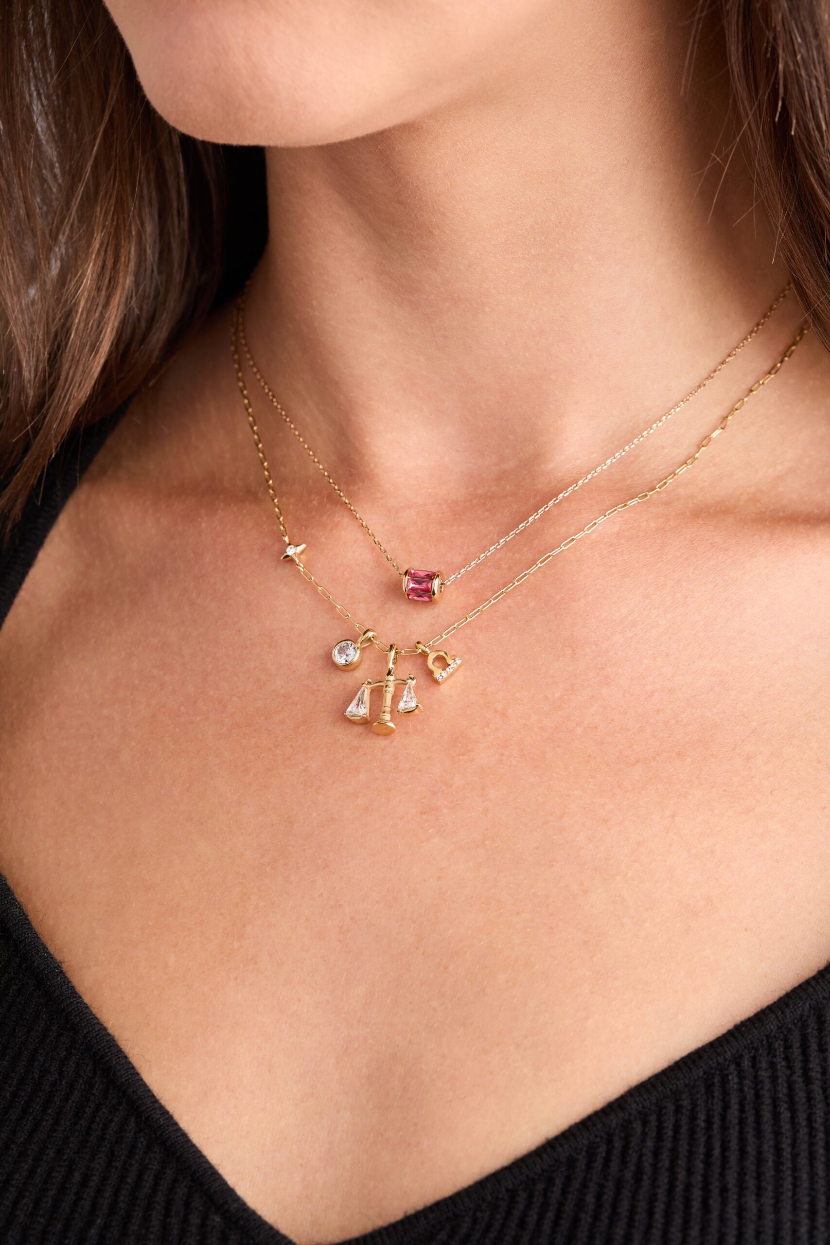 Libra Zodiac Charm Cluster Necklace - Image 2