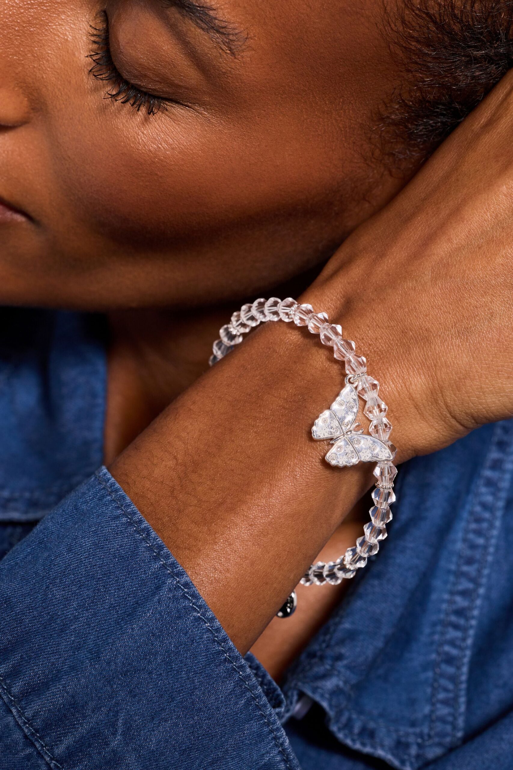 Glass Butterfly Beaded Charm Bangle - Image 2