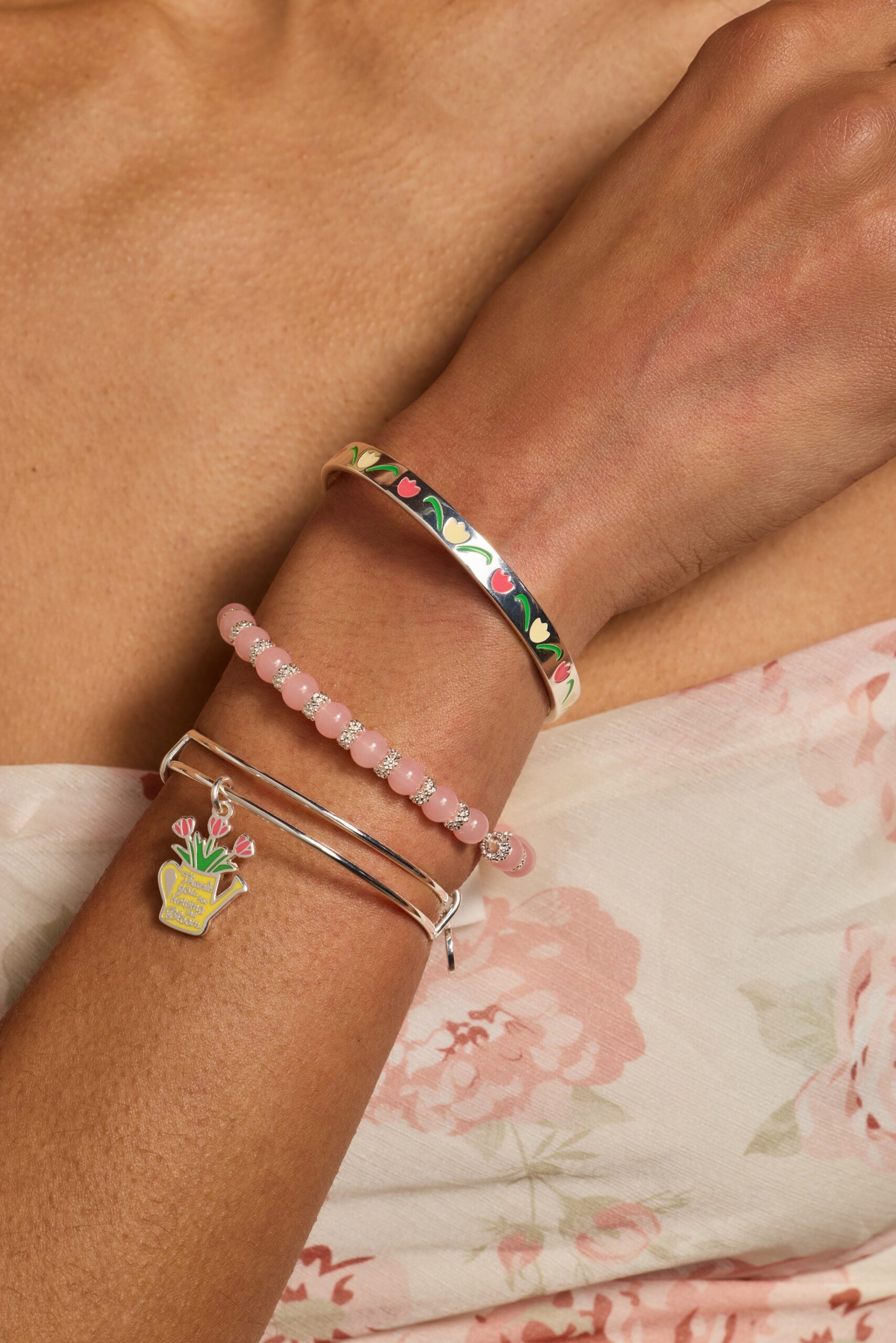 Cherry Quartz Beaded Charm Bangle - Image 2