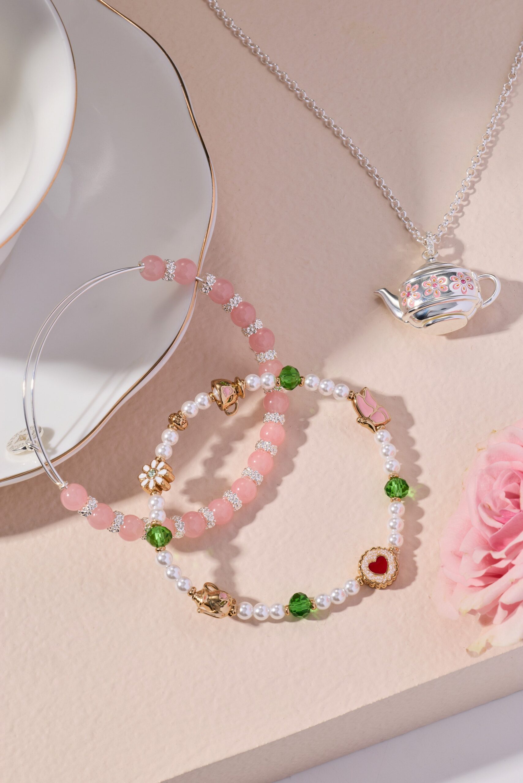 Cherry Quartz Beaded Charm Bangle - Image 4
