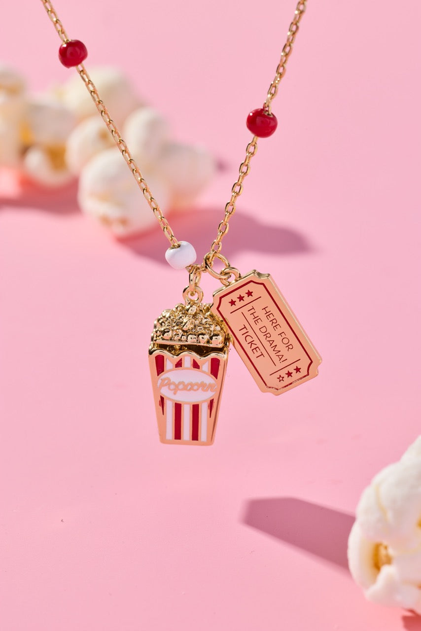 'Here For The Drama!' Popcorn Charm Locket Pendant - Image 4