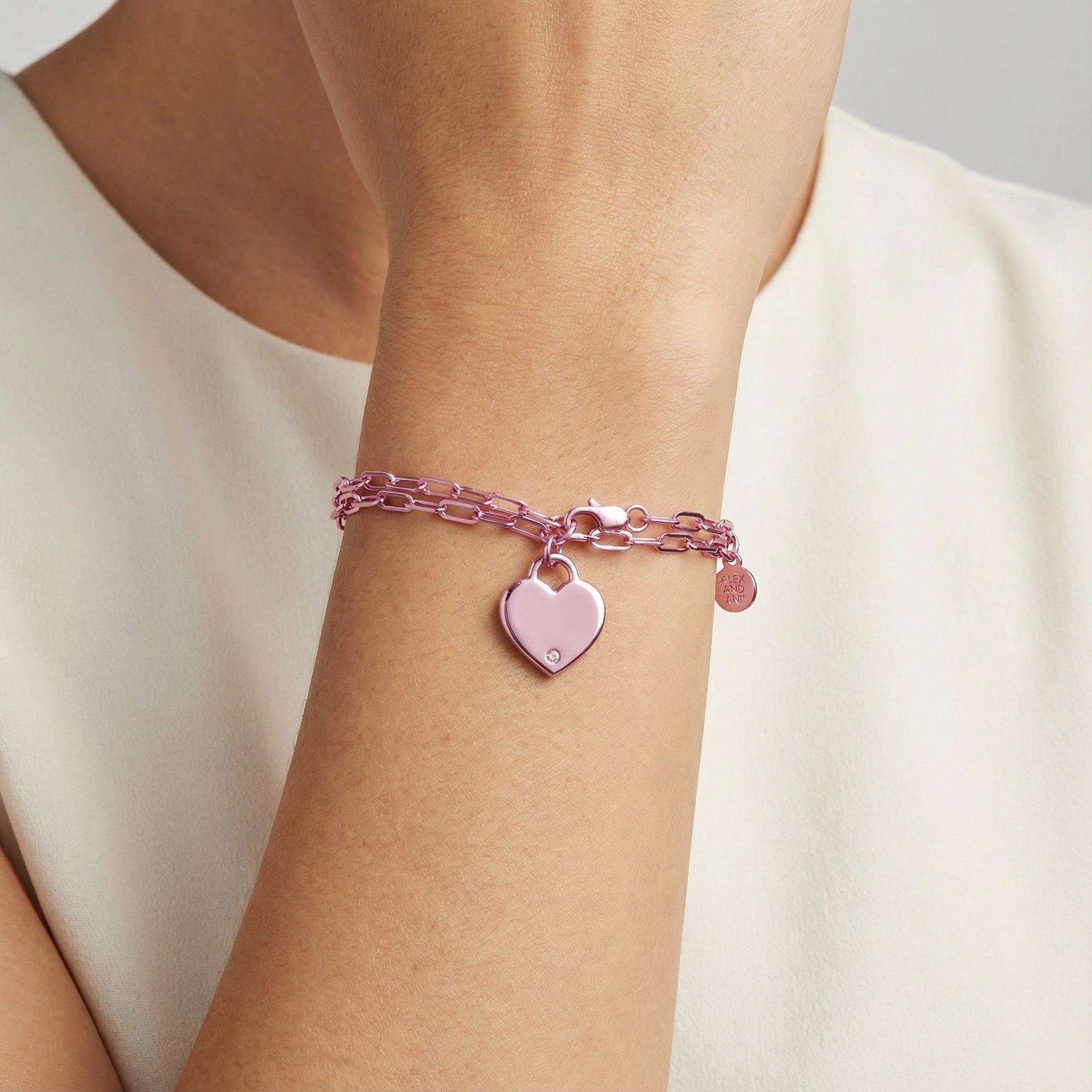 Heart Charm Double Paperclip Chain Bracelet - Image 7