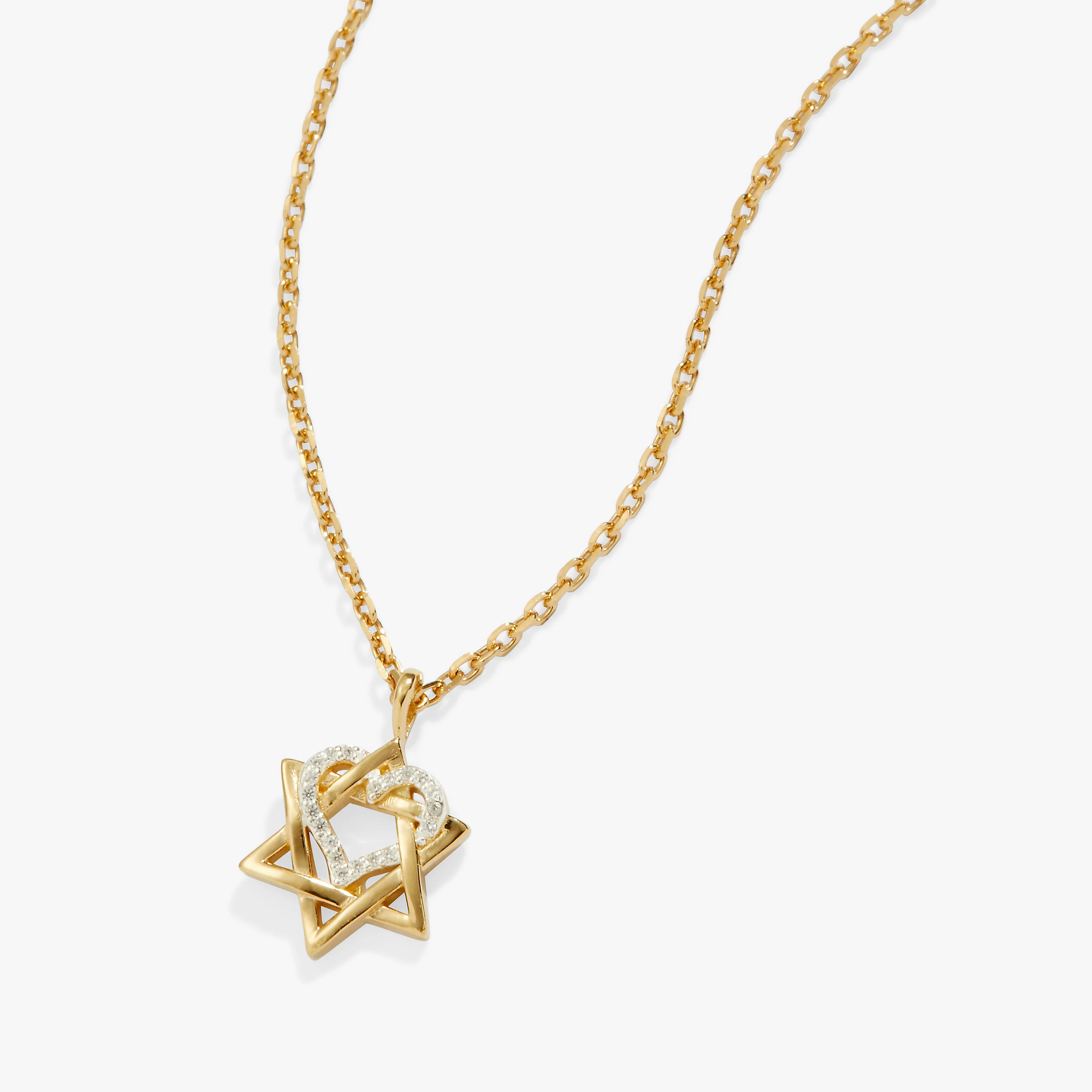 Star of David Heart Necklace. 14kt Gold Plated