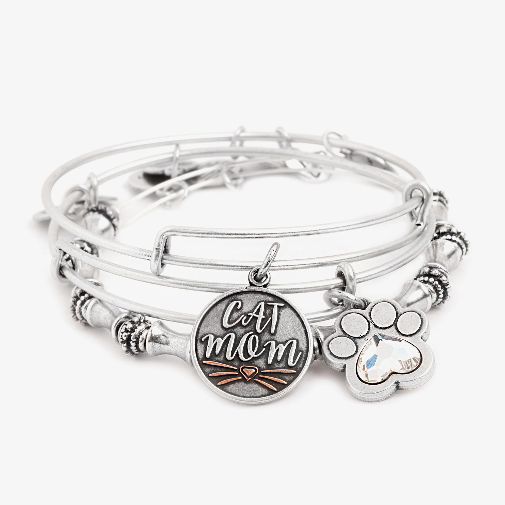 'Cat Mom' Charm Bangle. Set of 3
