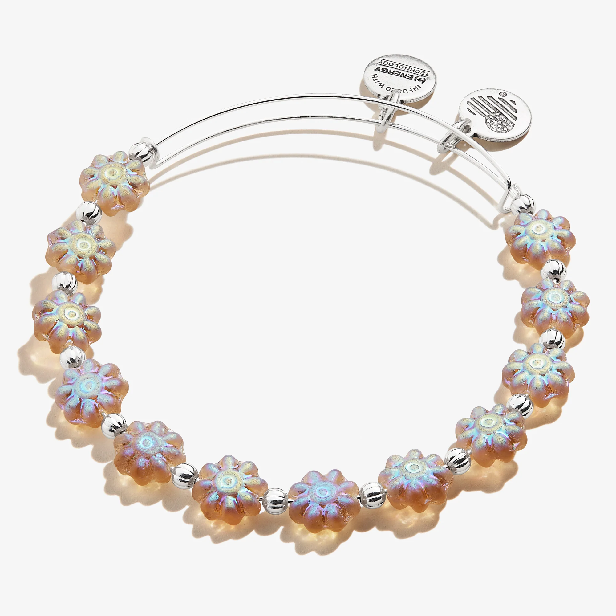 Daisy Beaded Charm Bangle. Iridescent