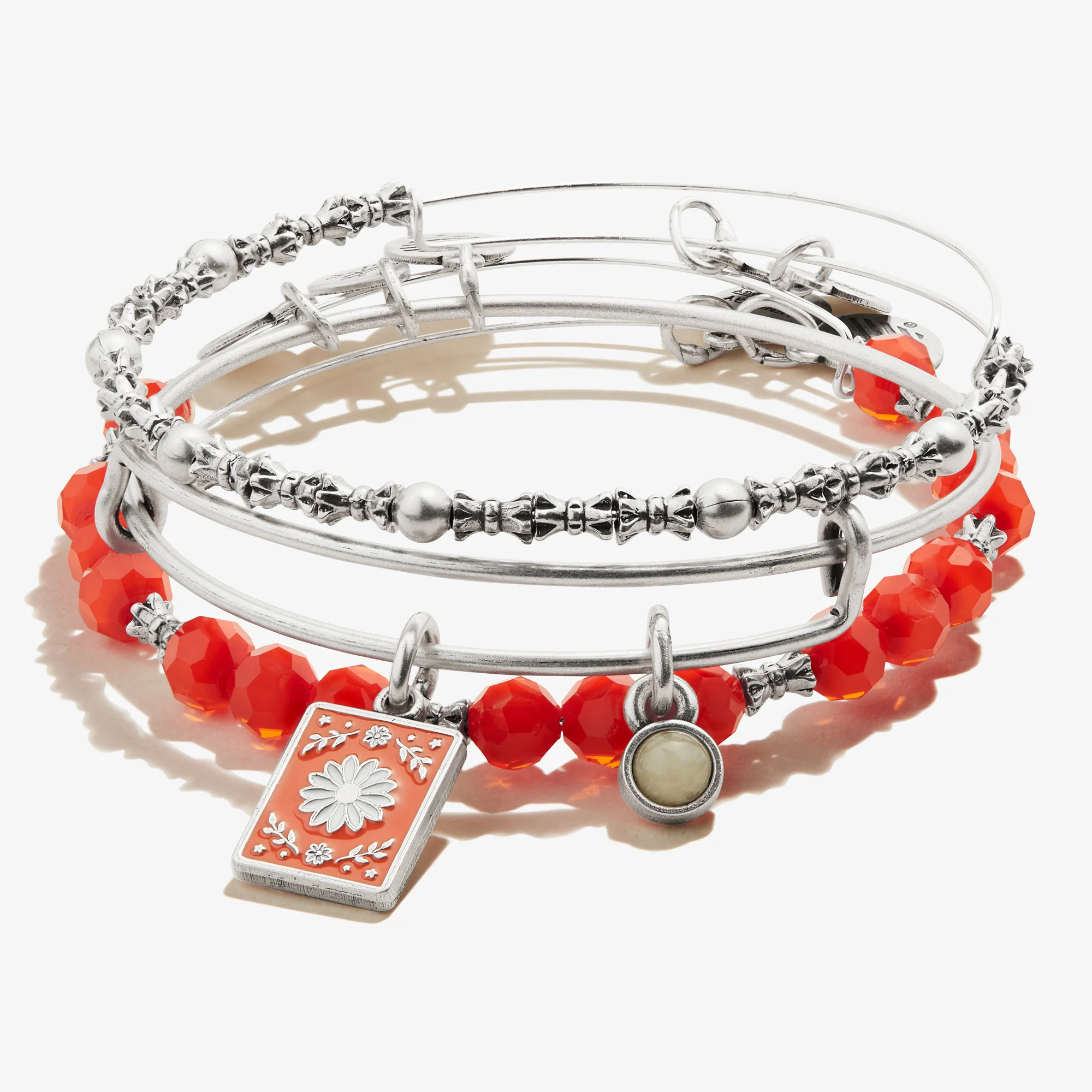 Daisy + Pineapple Jasper Duo Charm Bangle. Set of 3