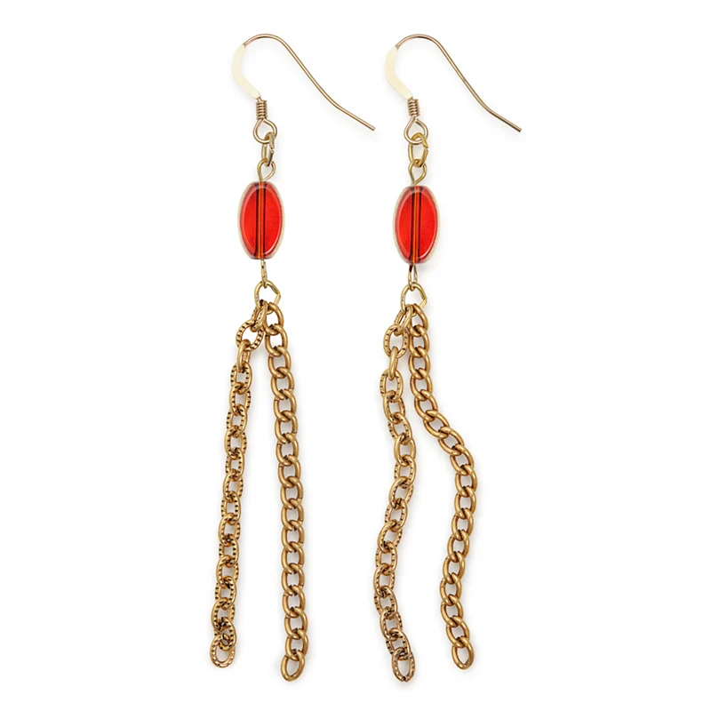 Chain Drop Earrings. Red