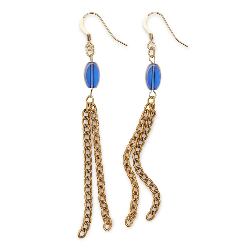 Chain Drop Earrings. Blue