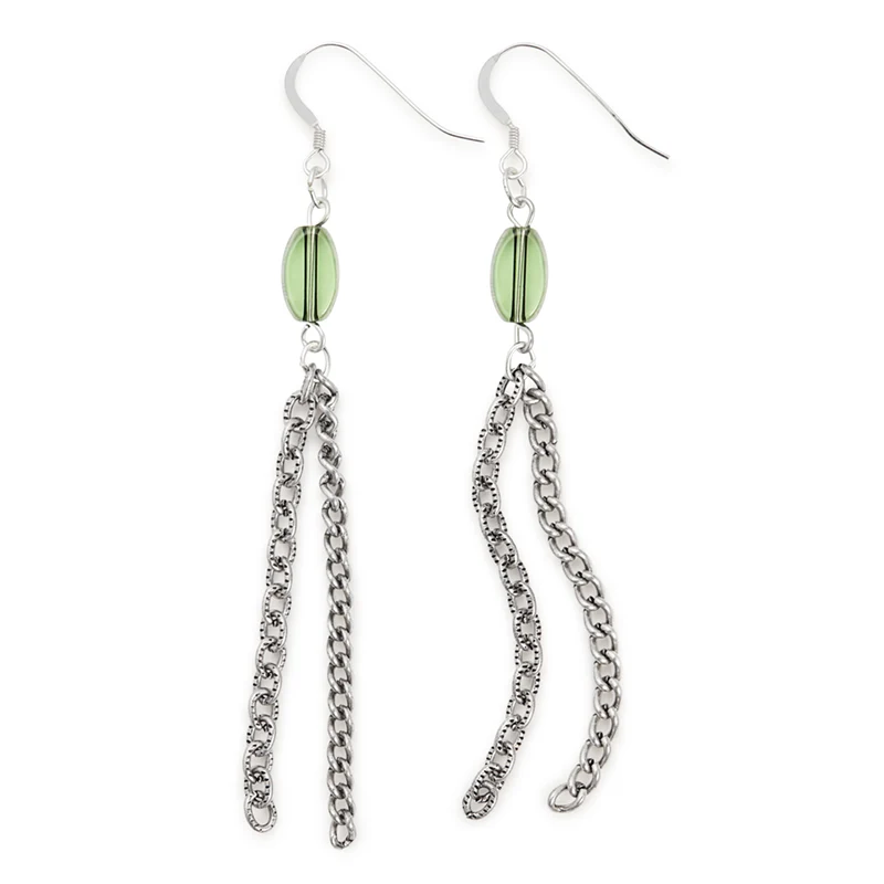 Chain Drop Earrings. Green