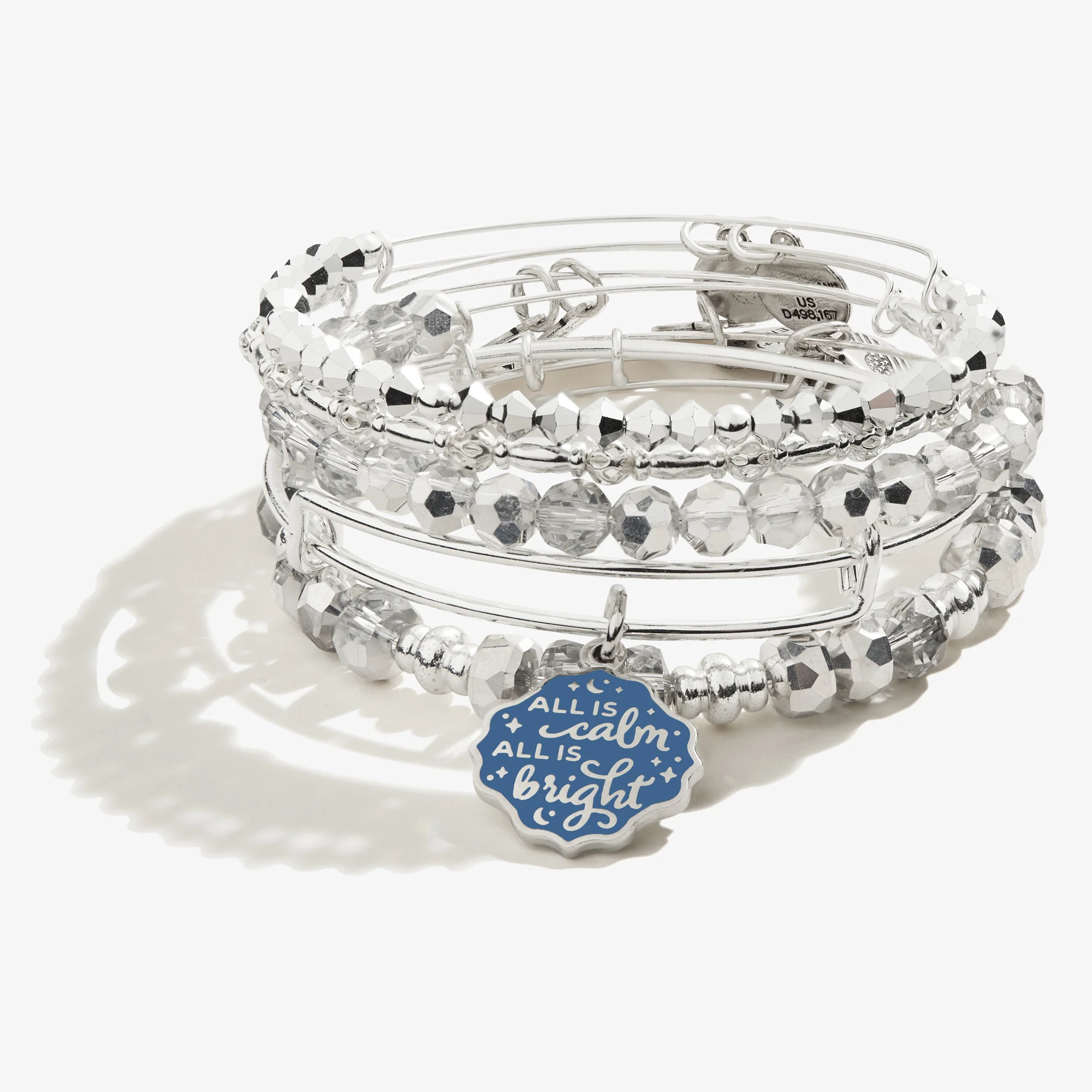 'All is Calm All is Bright' Charm Bangle. Set of 5