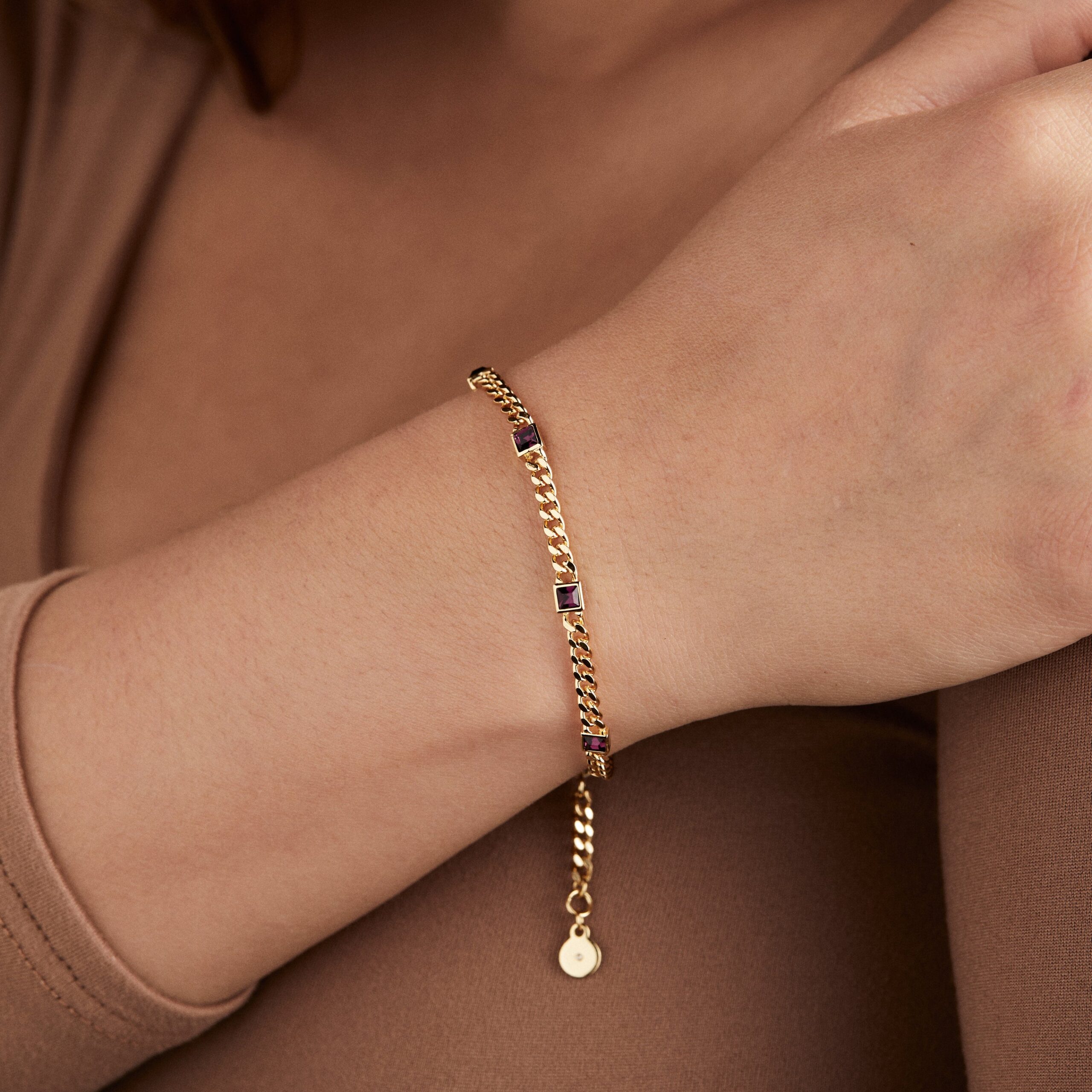 February Birthstone Amethyst Curb Chain Bracelet - Image 4