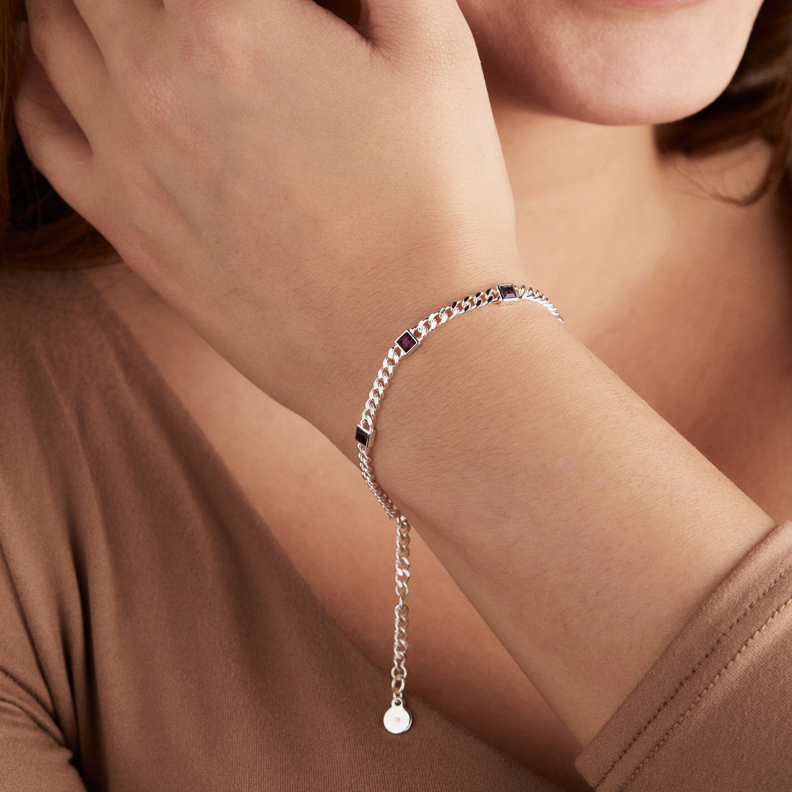 February Birthstone Amethyst Curb Chain Bracelet - Image 3