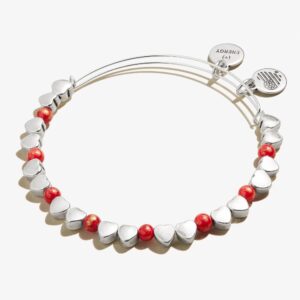 Antique Americana Heart Beaded Bangle. Red