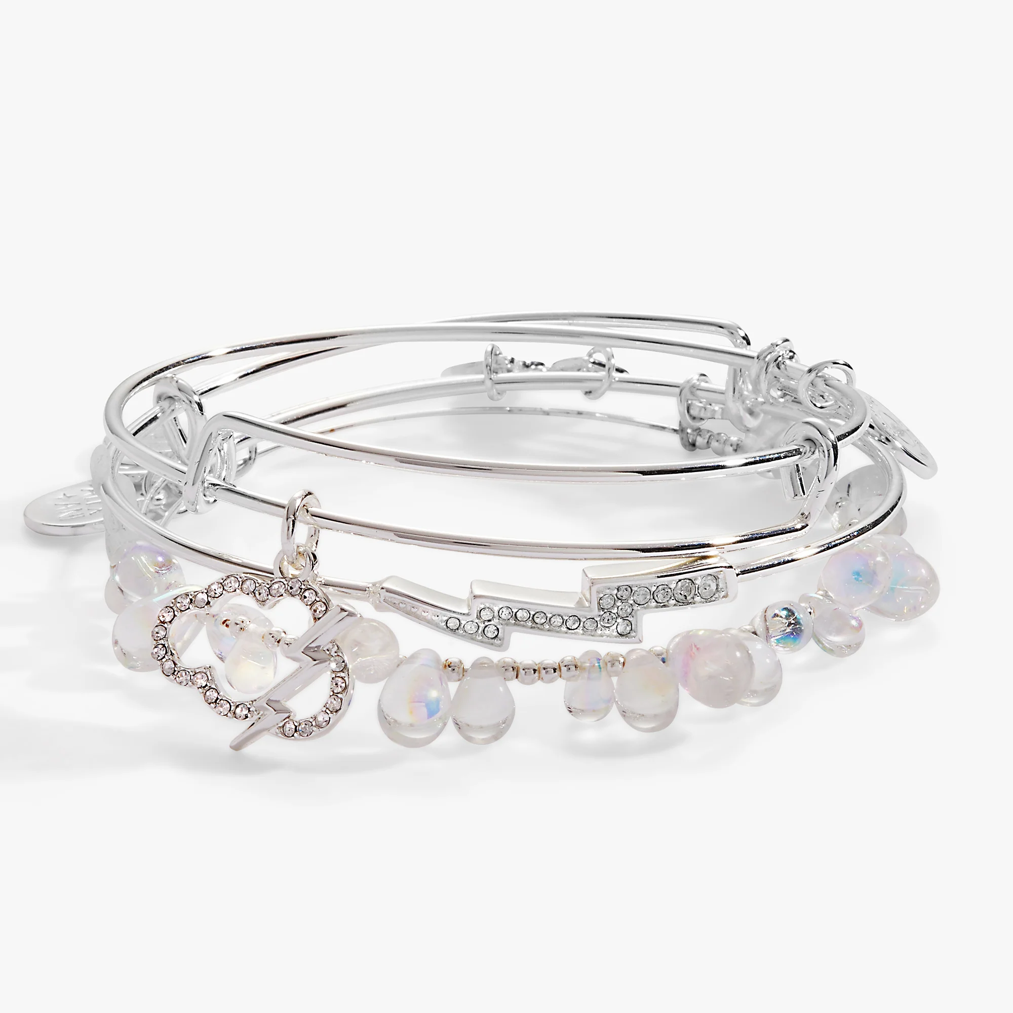 Cloud. Lightening Bolt and Rain Drop Bangle Set of 3