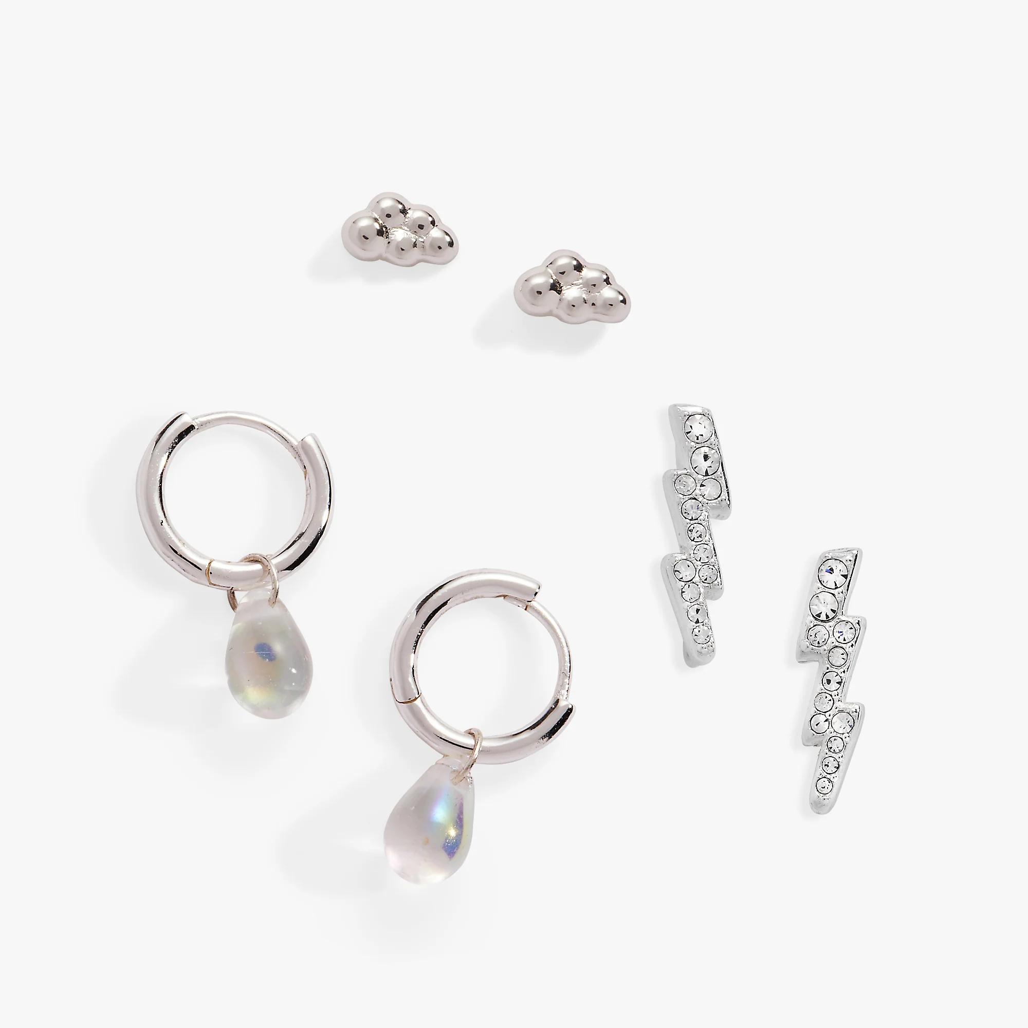 Cloud. Lightening Bolt and Rain Drop Earring Set of 3