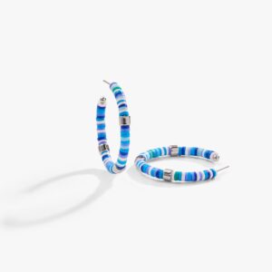 Beaded Hoop Earrings. Cool Blue
