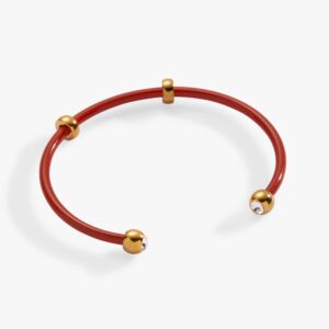 Bezel Stone Enamel Cuff. Coral Red