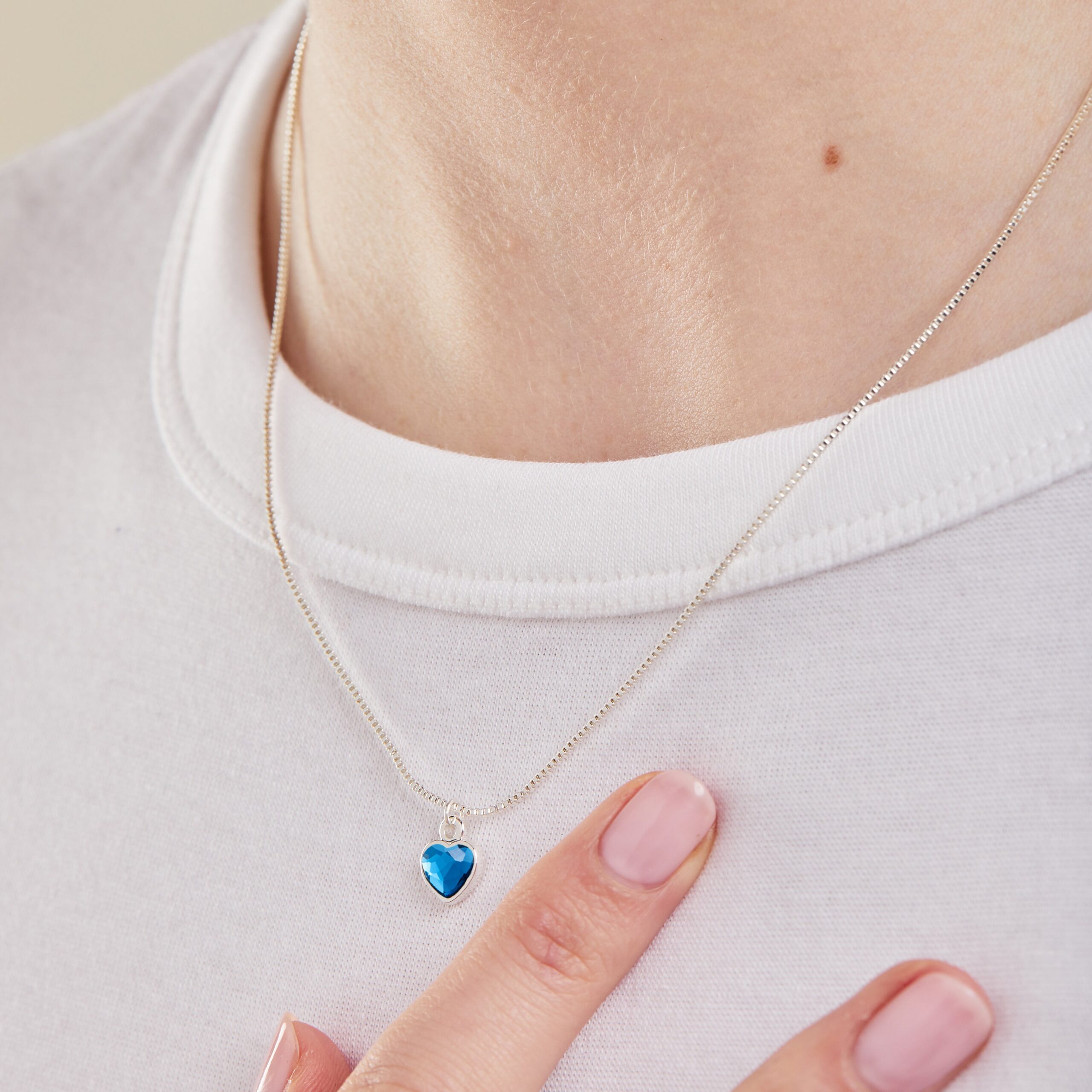 Blue Zircon Heart Necklace. December Birthstone - Image 2