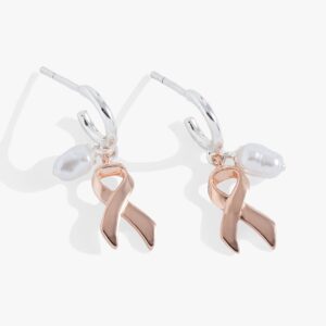 Breast Cancer Awareness Pink Ribbon Huggie Hoop Earrings
