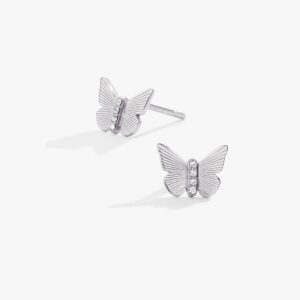 Butterfly and Crystal Textured Stud Earrings