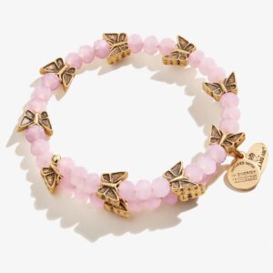 Butterfly Beaded Wrap Bracelet. Peony Pink