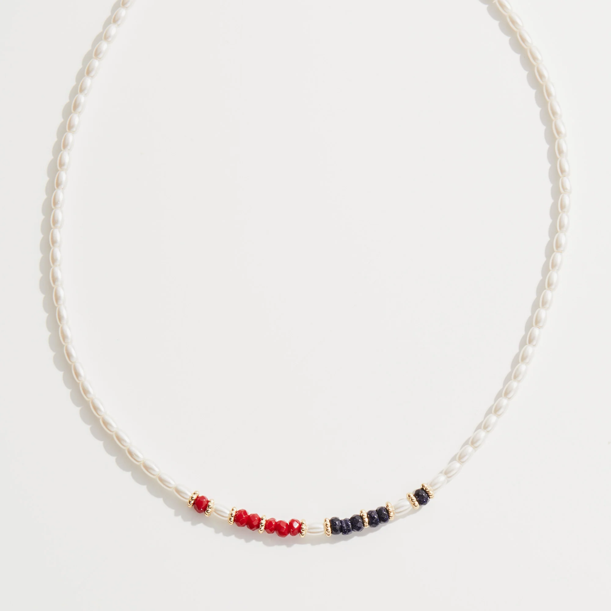 Celebration Red. White and Blue Pearl Necklace