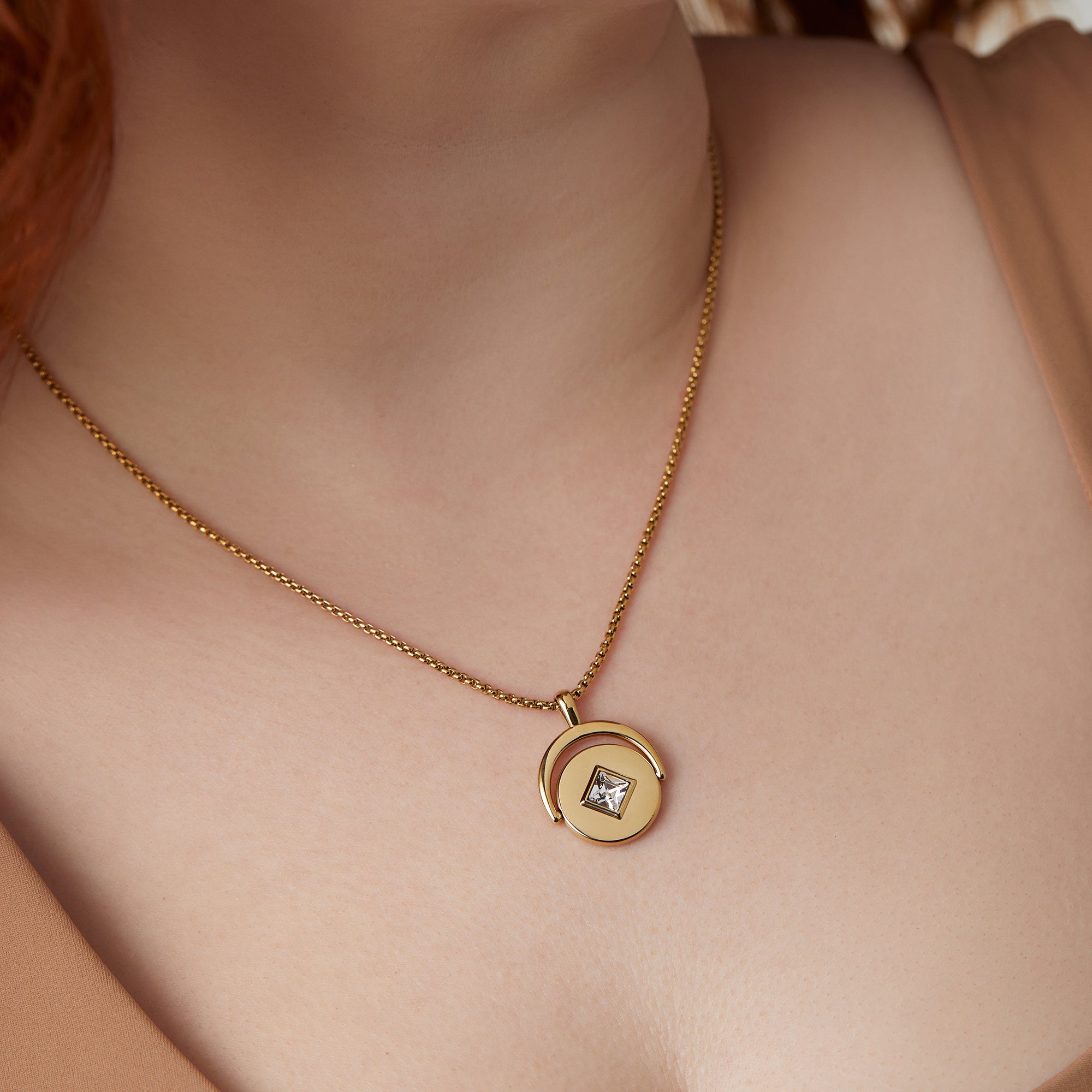 April Birthstone and Flower Flip Charm Necklace - Image 3