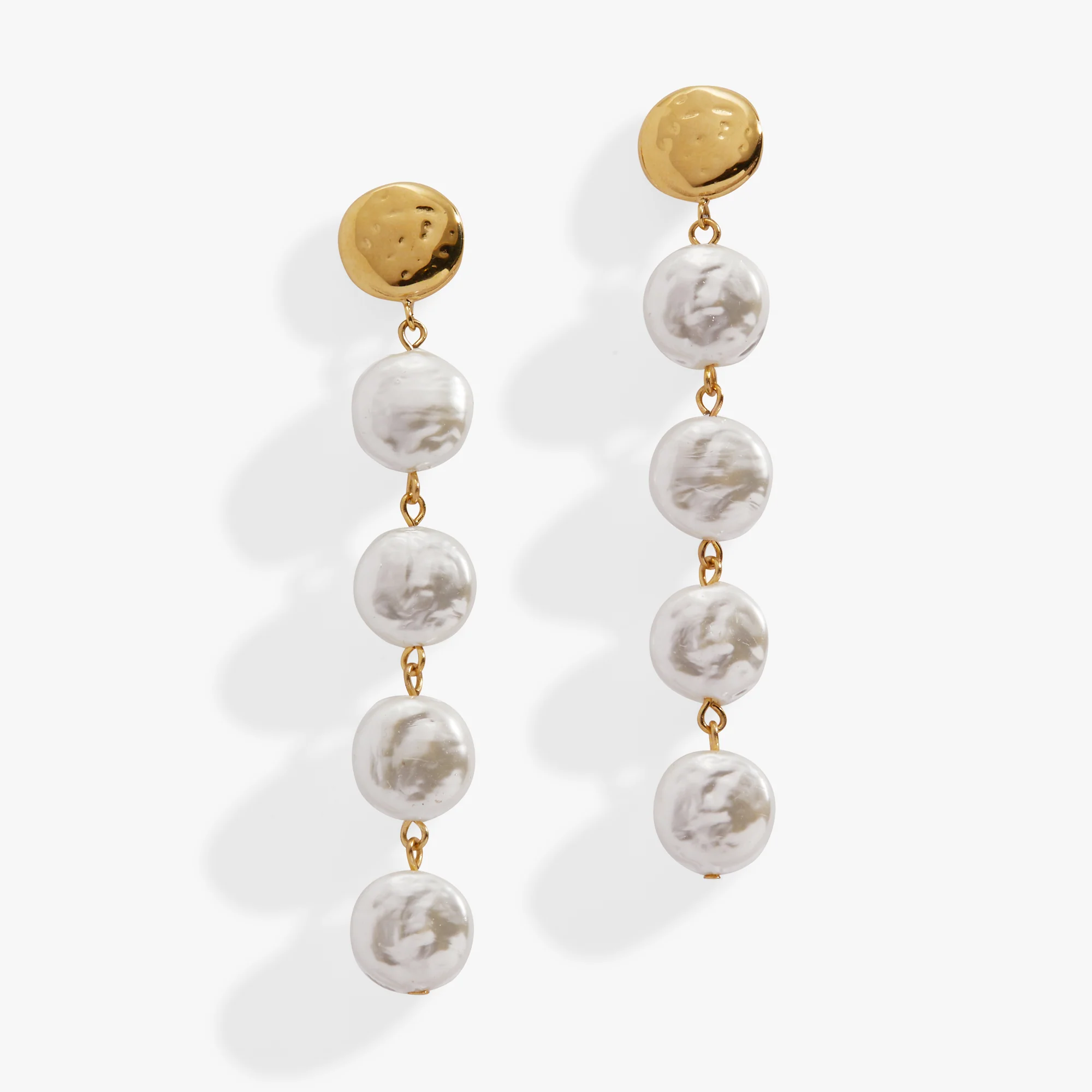 Coin Pearl Linear Earring