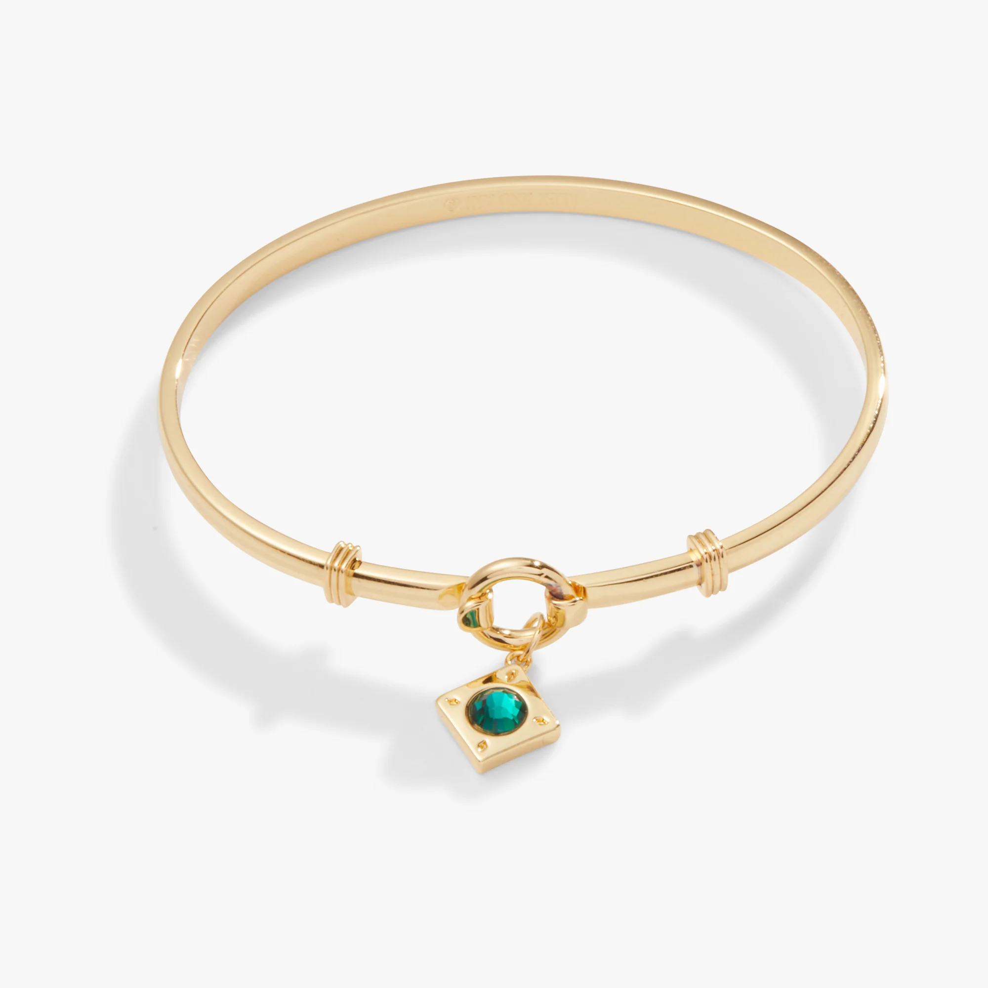 Crystal Charm Clip Bangle. Emerald