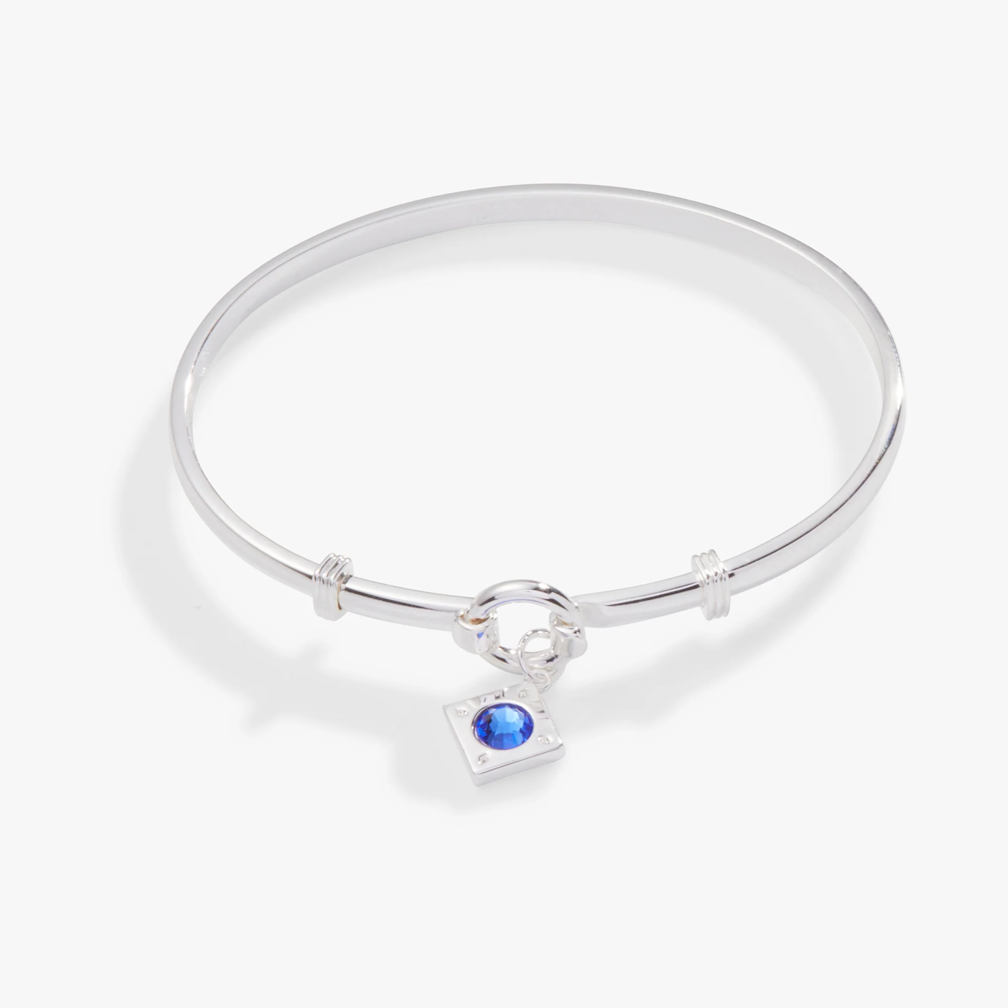 Crystal Charm Clip Bangle. Sapphire