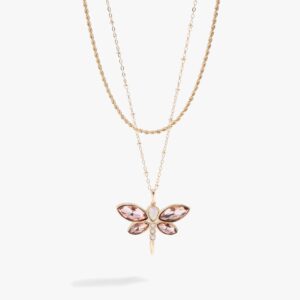 Crystal Dragonfly Double Layer Necklace