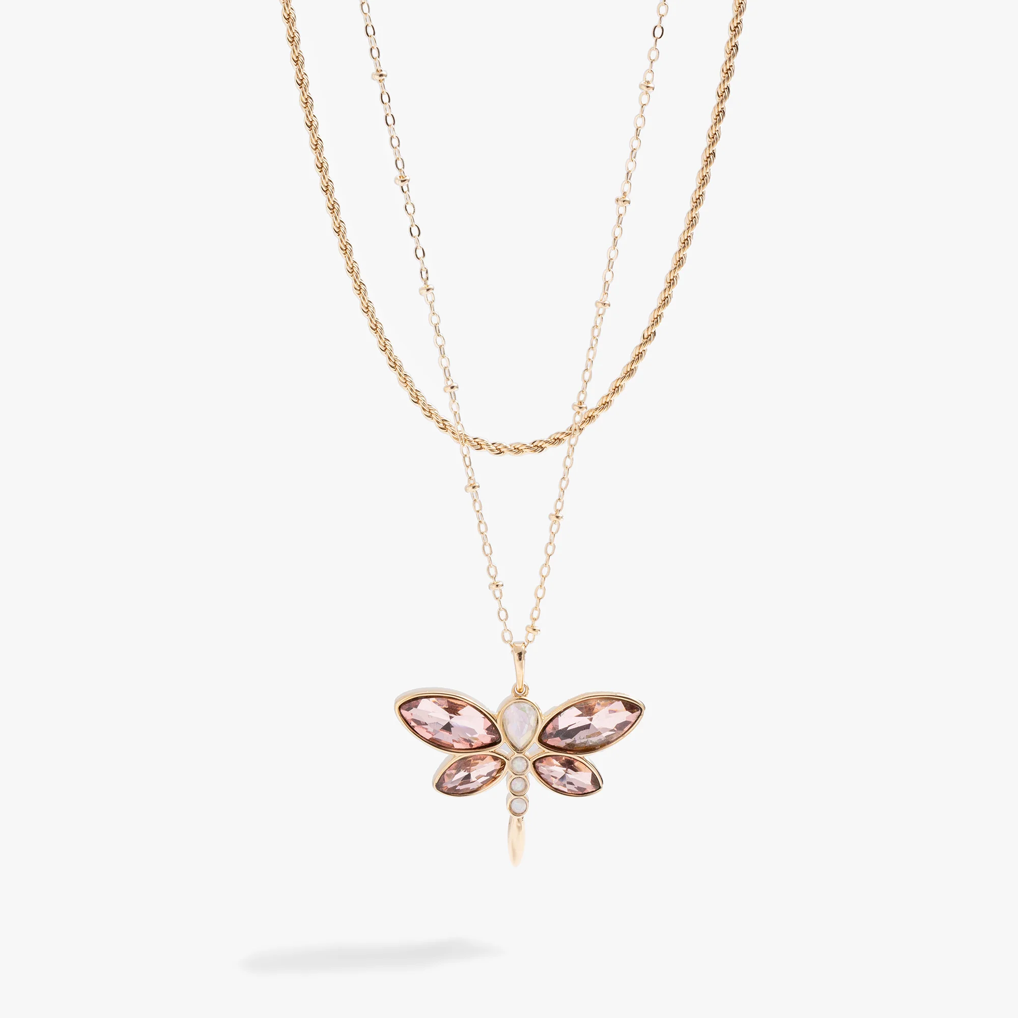 Crystal Dragonfly Double Layer Necklace