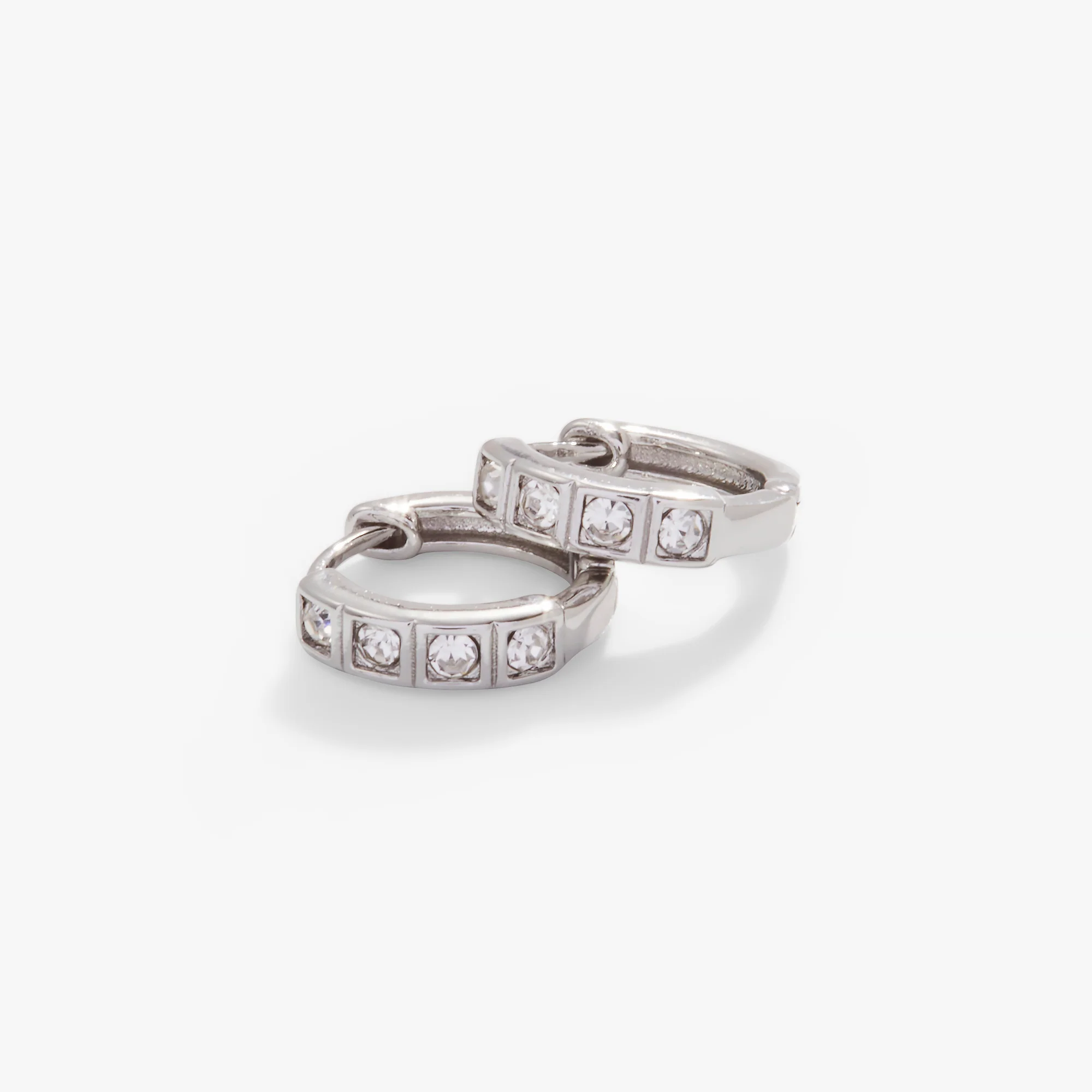 Crystal Huggie Hoop Earrings. Clear Crystal