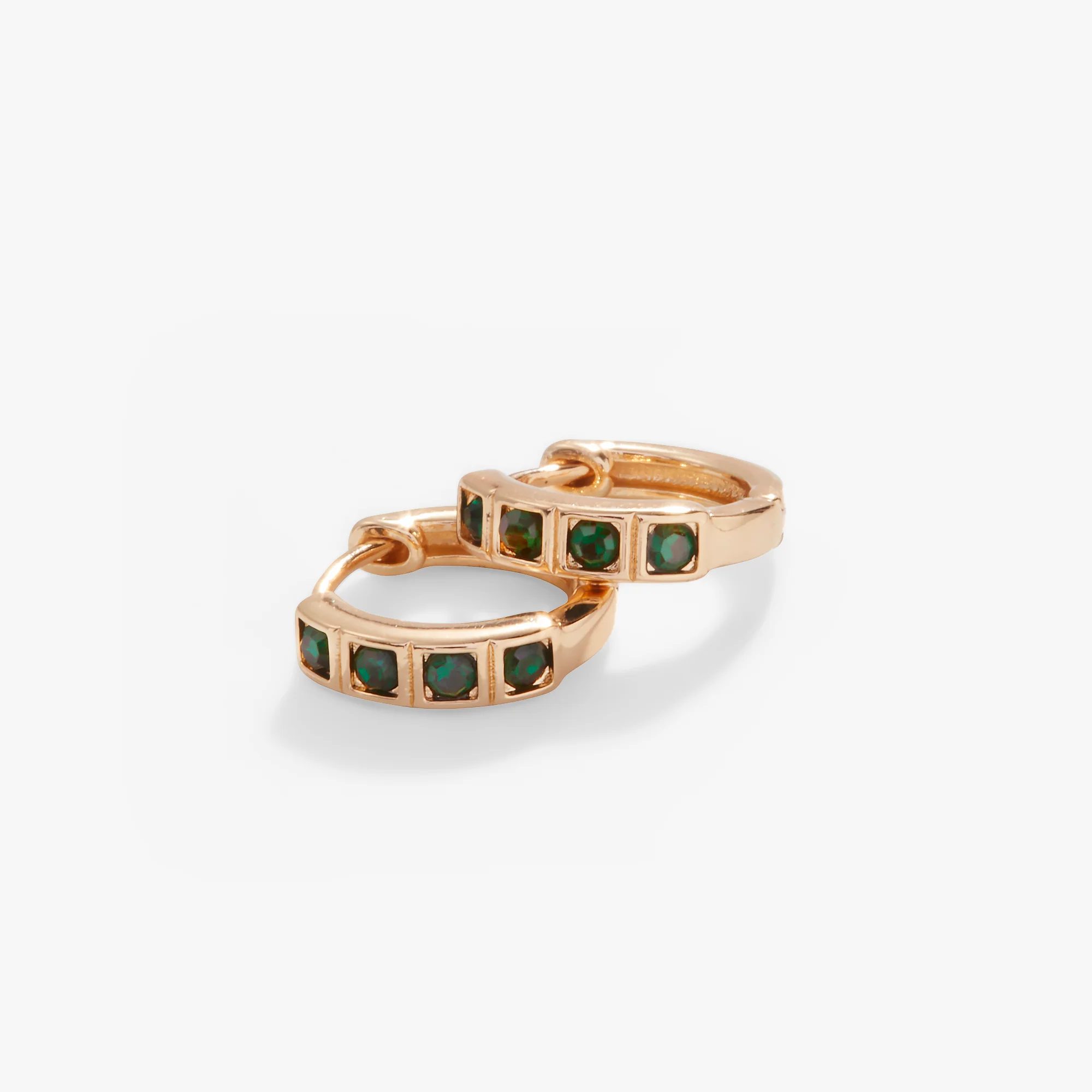 Crystal Huggie Hoop Earrings. Emerald