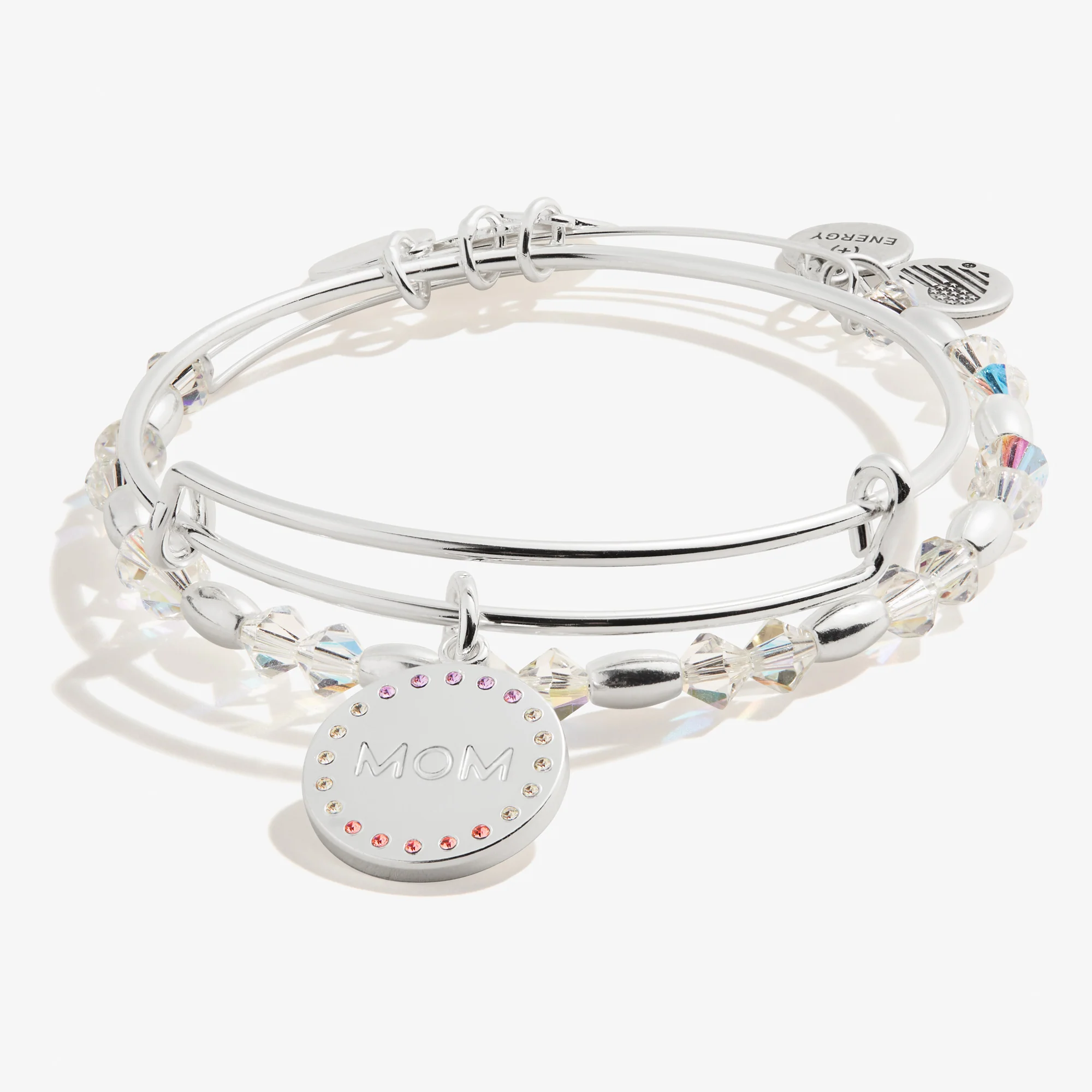 Crystal Infusion 'Mom' Charm Bangle. Set of 2