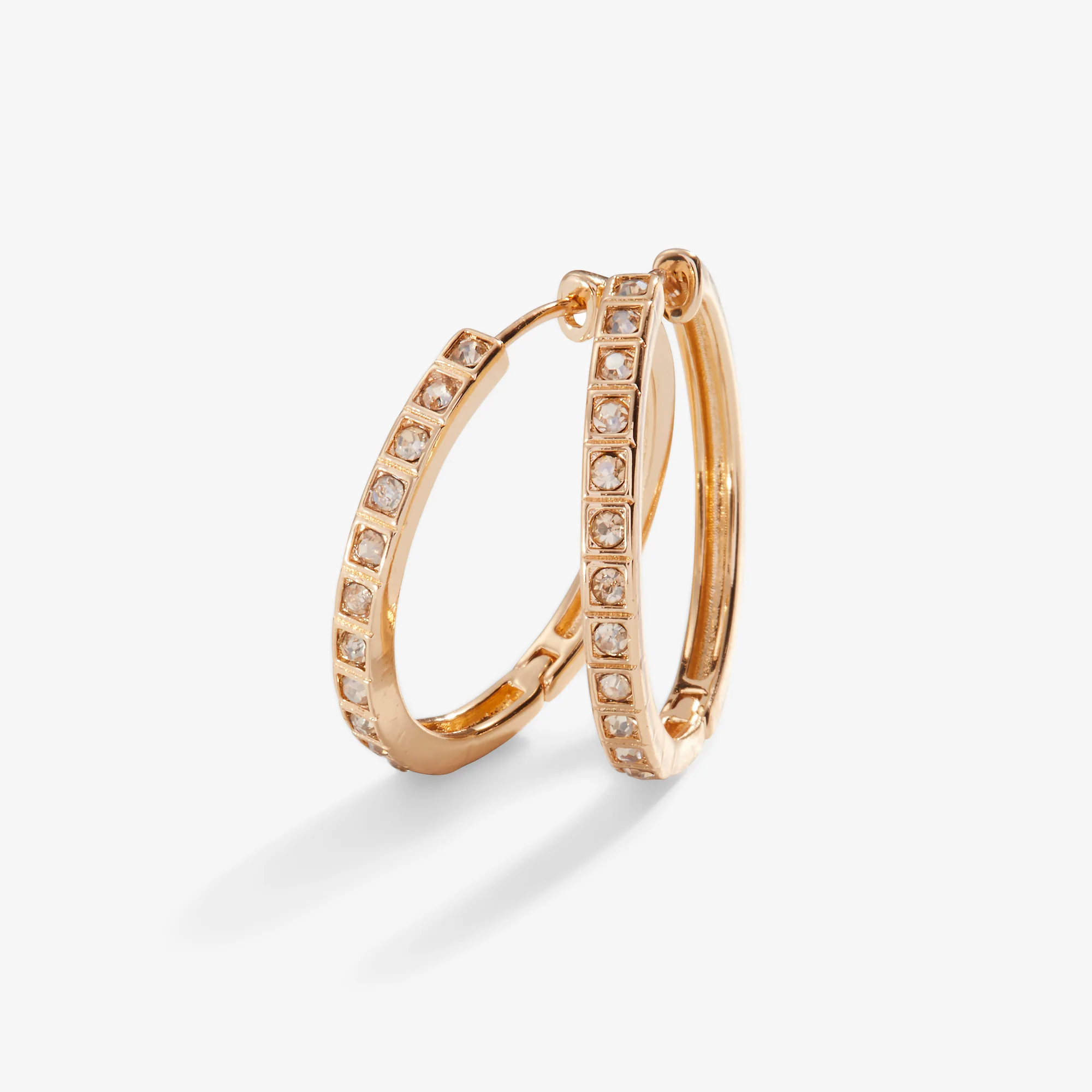 Crystal Medium Hoop Earrings. Champagne