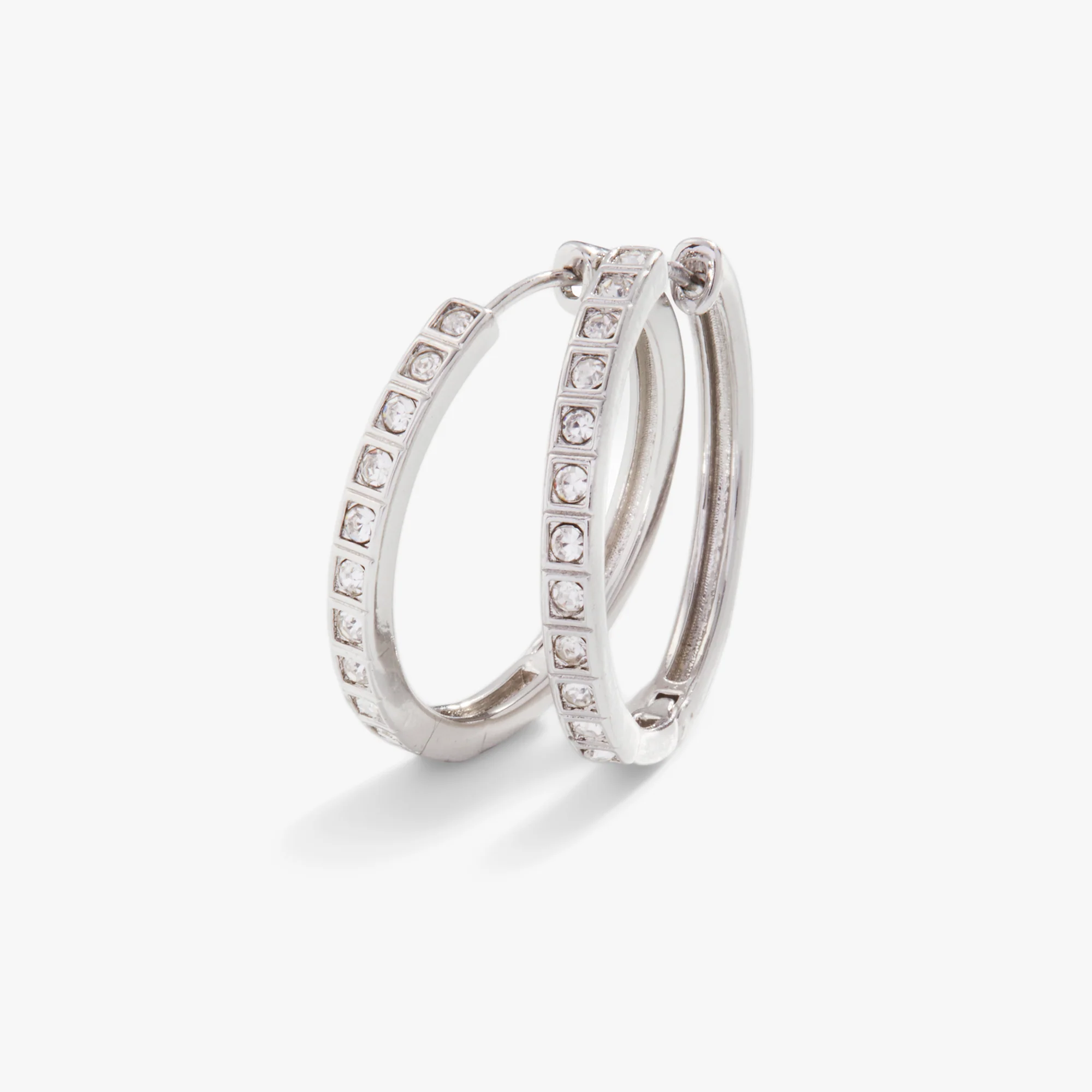 Crystal Medium Hoop Earrings. Clear Crystal