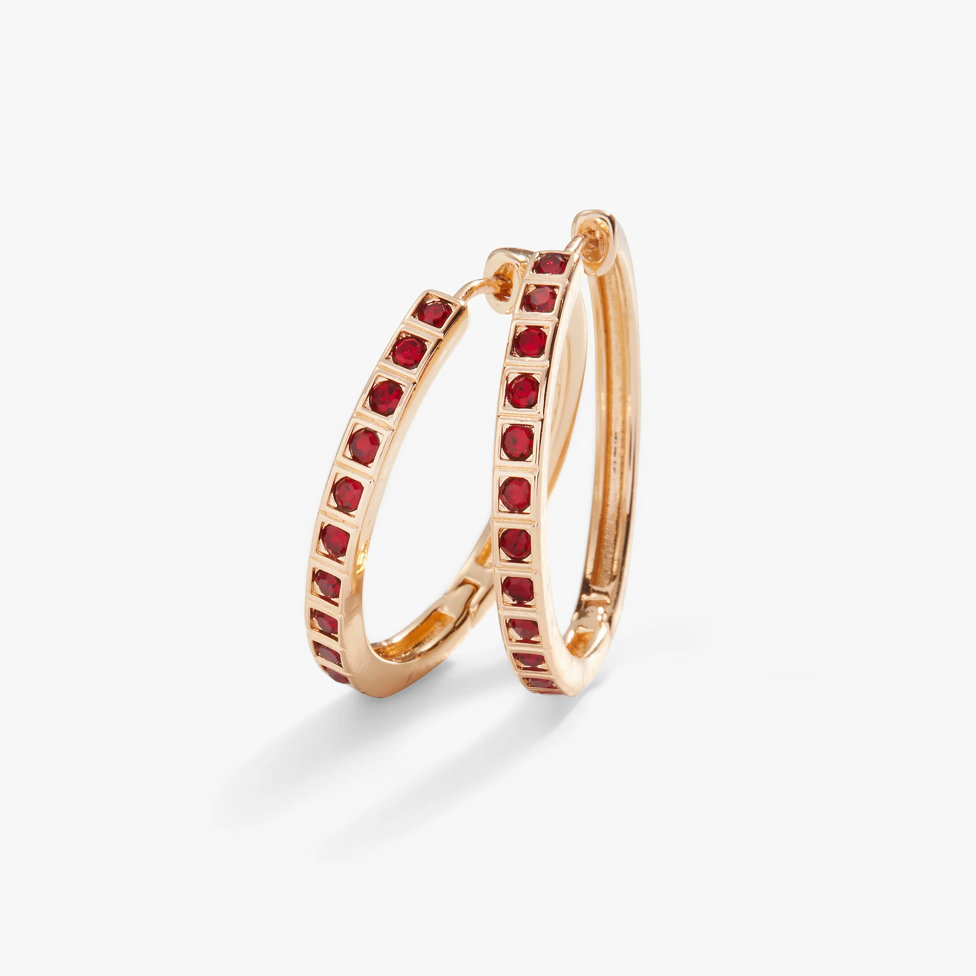 Crystal Medium Hoop Earrings. Ruby